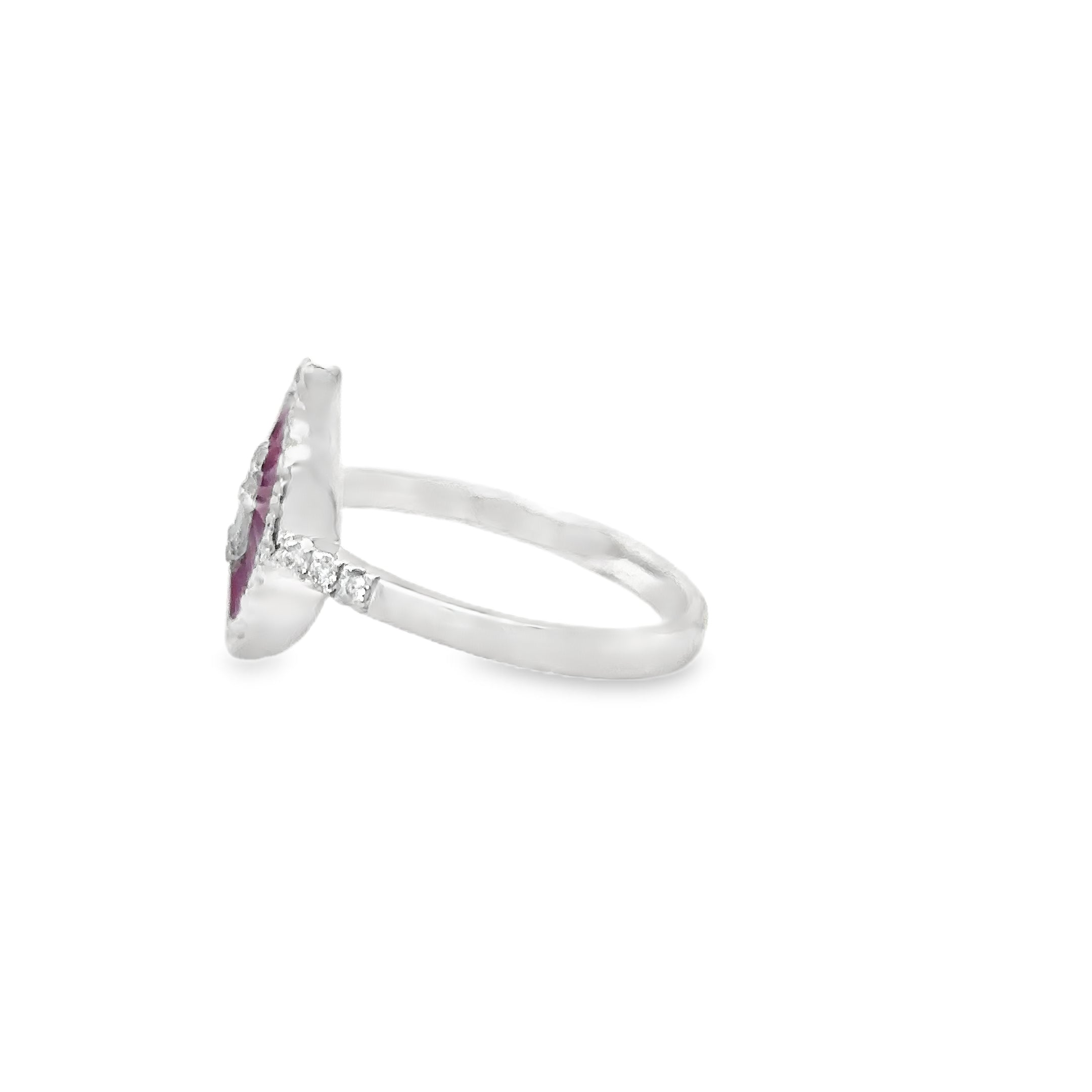 Anillo En Forma De Pera De Rubí Y Diamantes De Oro Blanco De 14K 0.8 Ct.