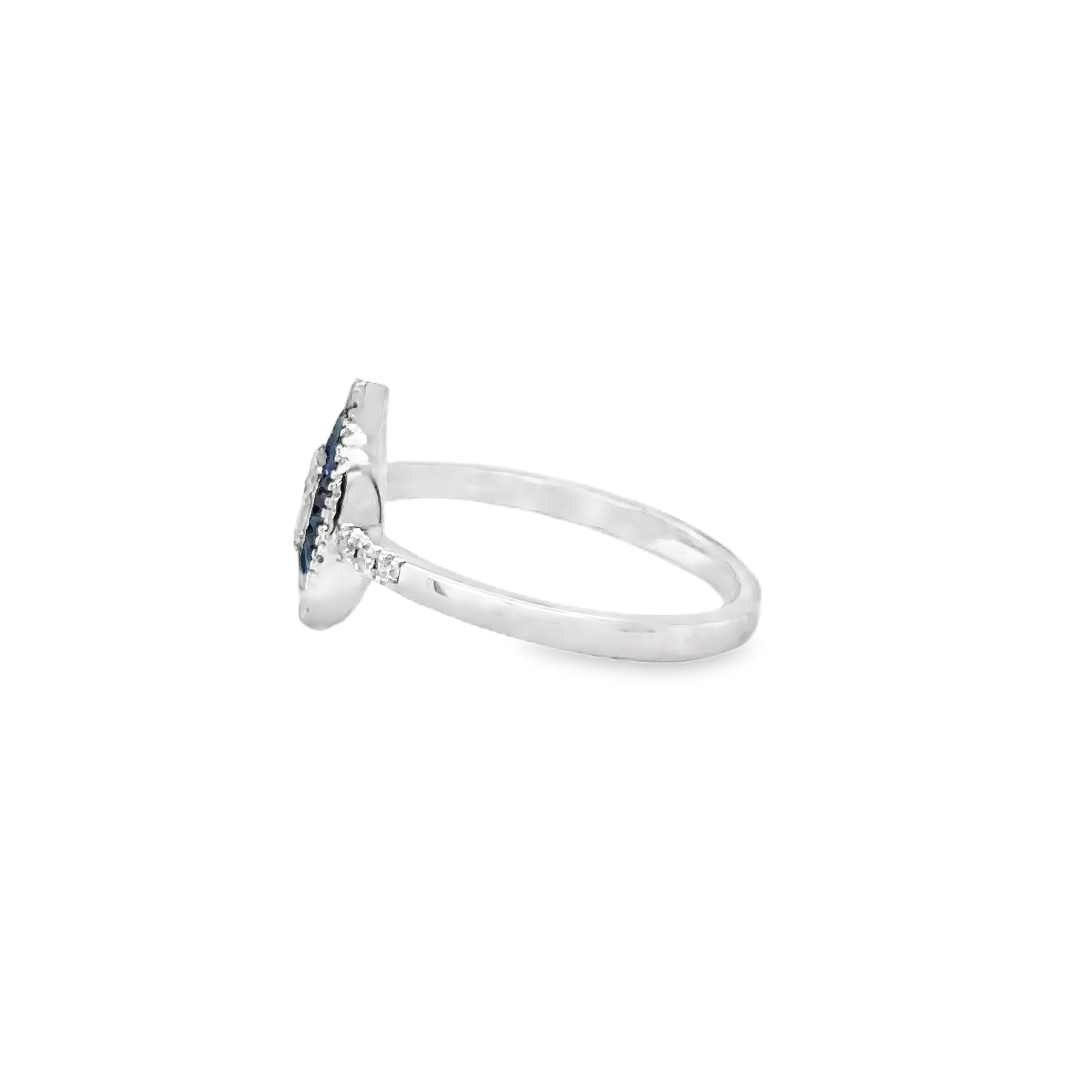 Anillo En Forma De Pera De Zafiro Y Diamantes De Oro Blanco De 14K 0.63 Ct.