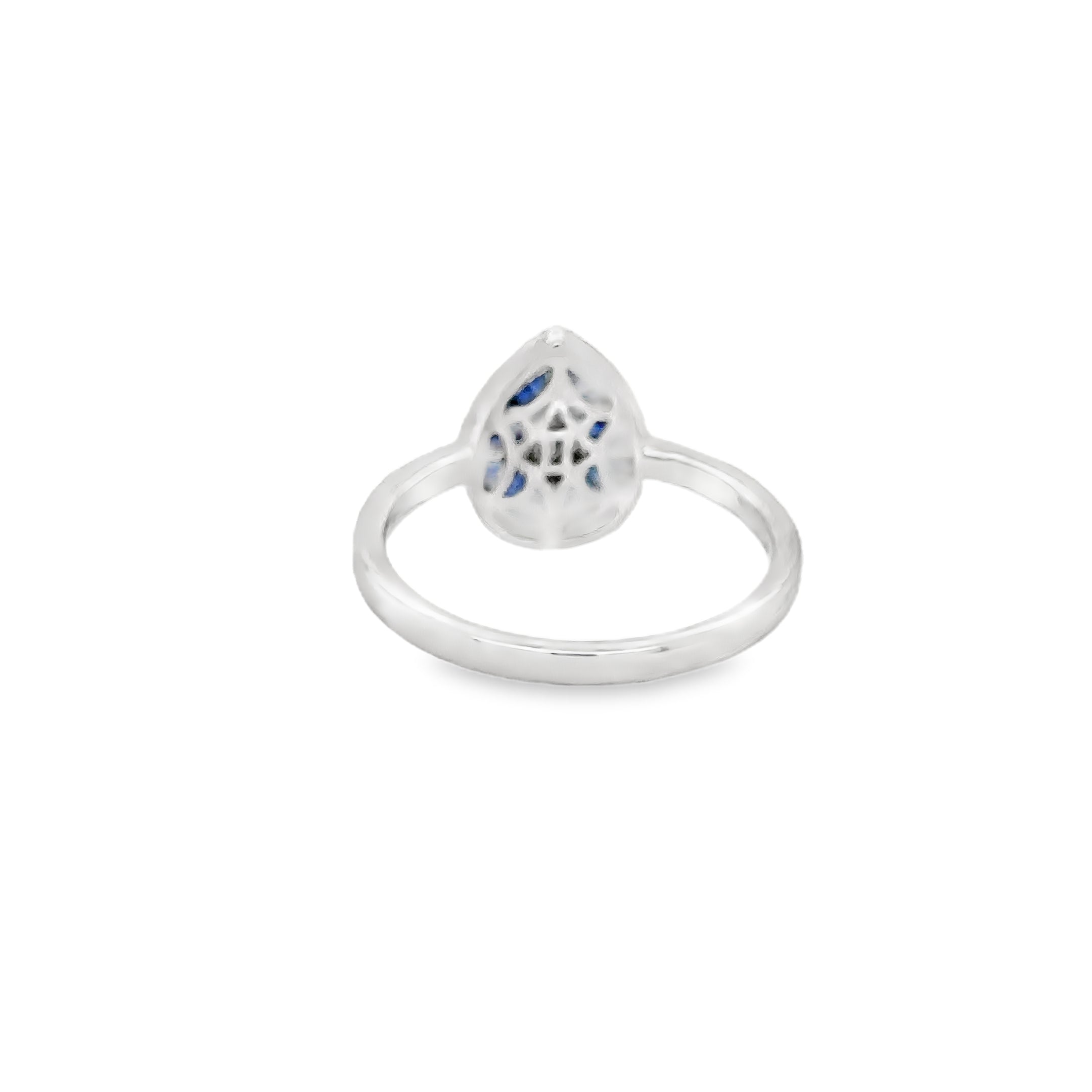 Anillo En Forma De Pera De Zafiro Y Diamantes De Oro Blanco De 14K 0.63 Ct.