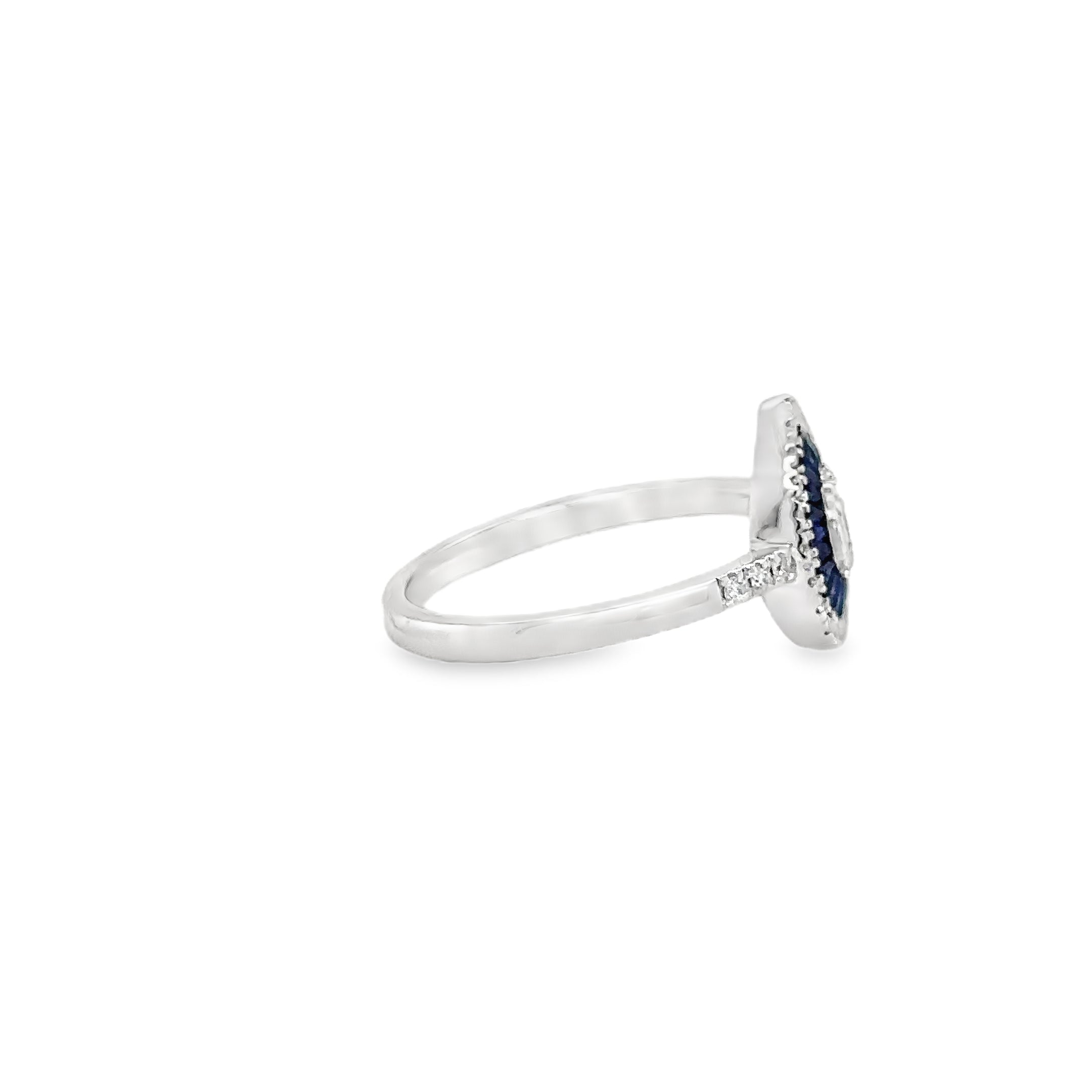 Anillo En Forma De Pera De Zafiro Y Diamantes De Oro Blanco De 14K 0.63 Ct.