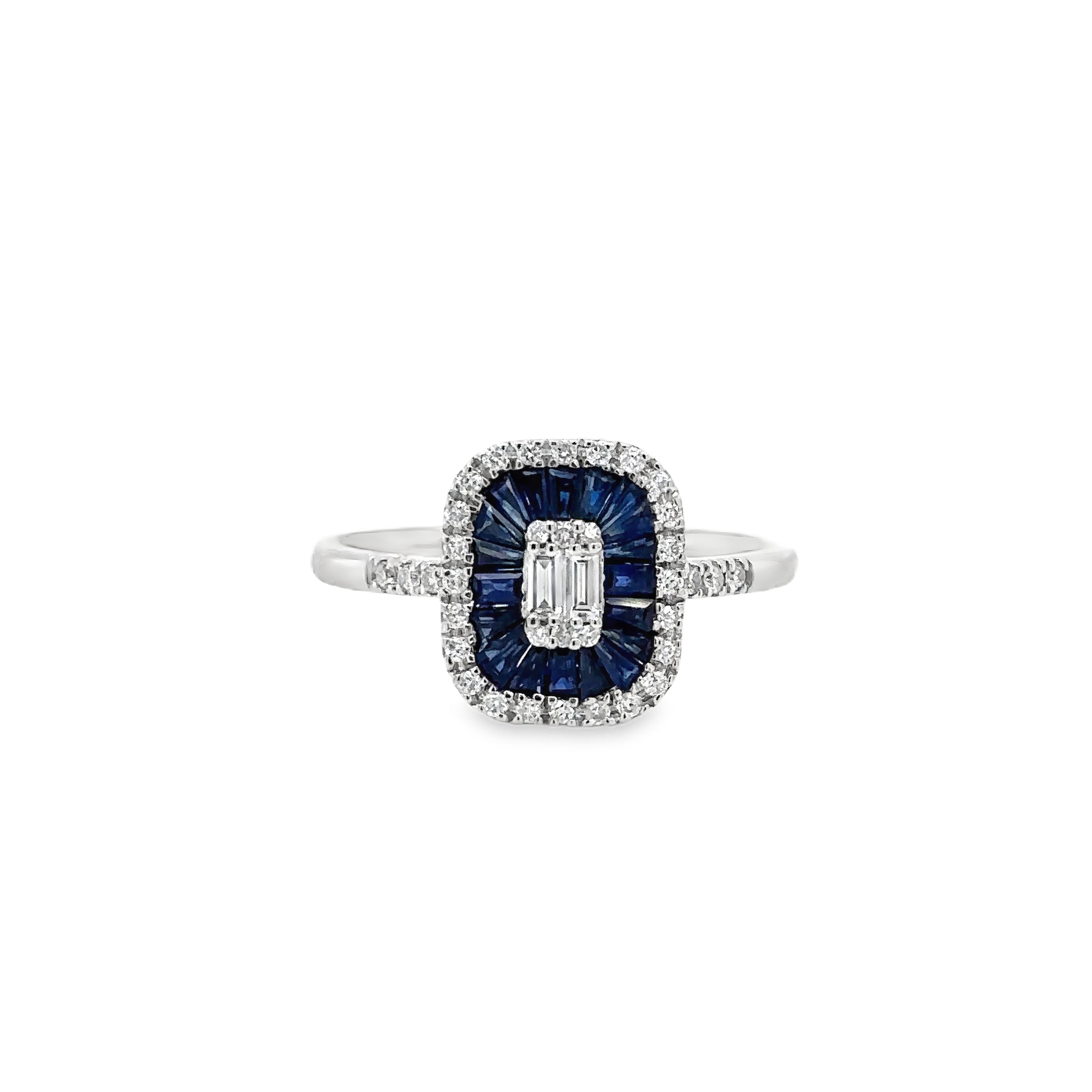 Anillo De Oro Blanco De 14 Quilates Con Diamantes Y Zafiros 1.05 Ct.