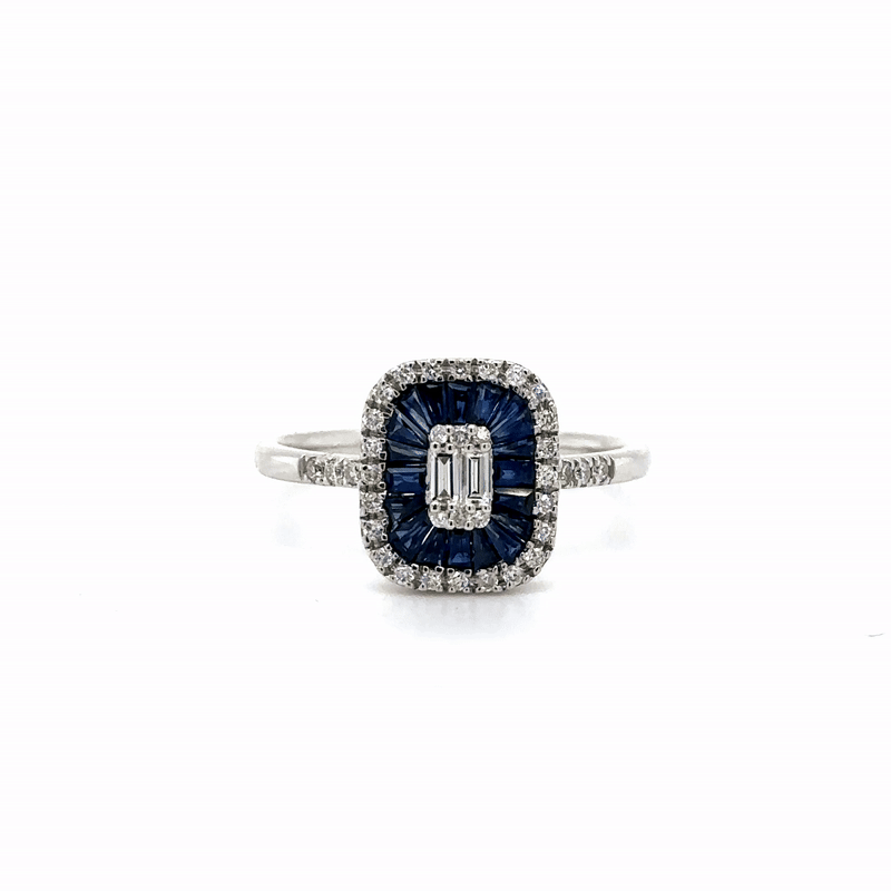 Anillo De Oro Blanco De 14 Quilates Con Diamantes Y Zafiros 1.05 Ct.