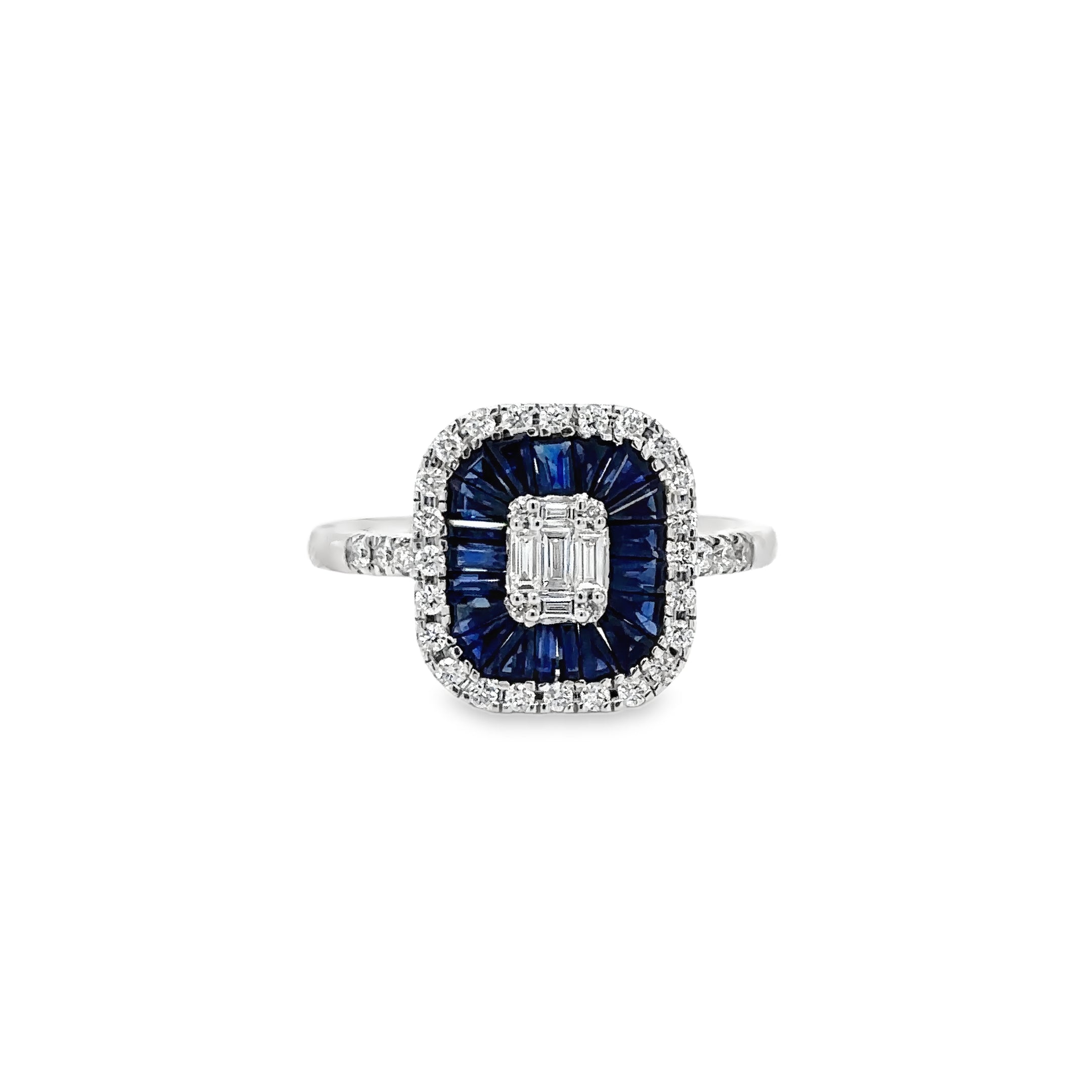 Anillo De Oro Blanco De 14K Con Diamantes Y Zafiros 1.41 Ct.