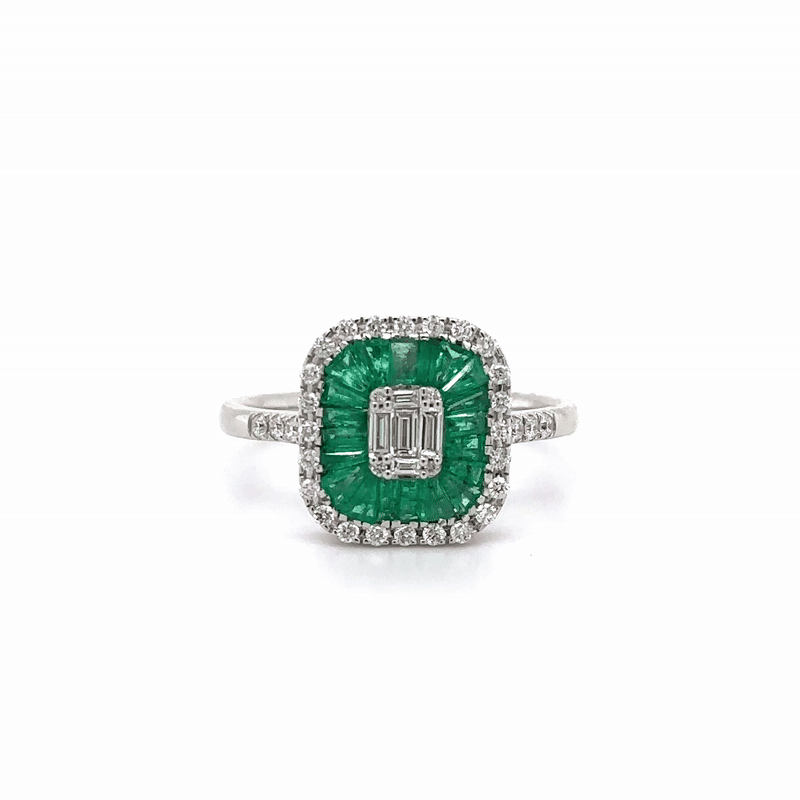 Anillo De Oro Blanco De 14 Quilates Con Esmeraldas Y Diamantes 1.33 Ct.