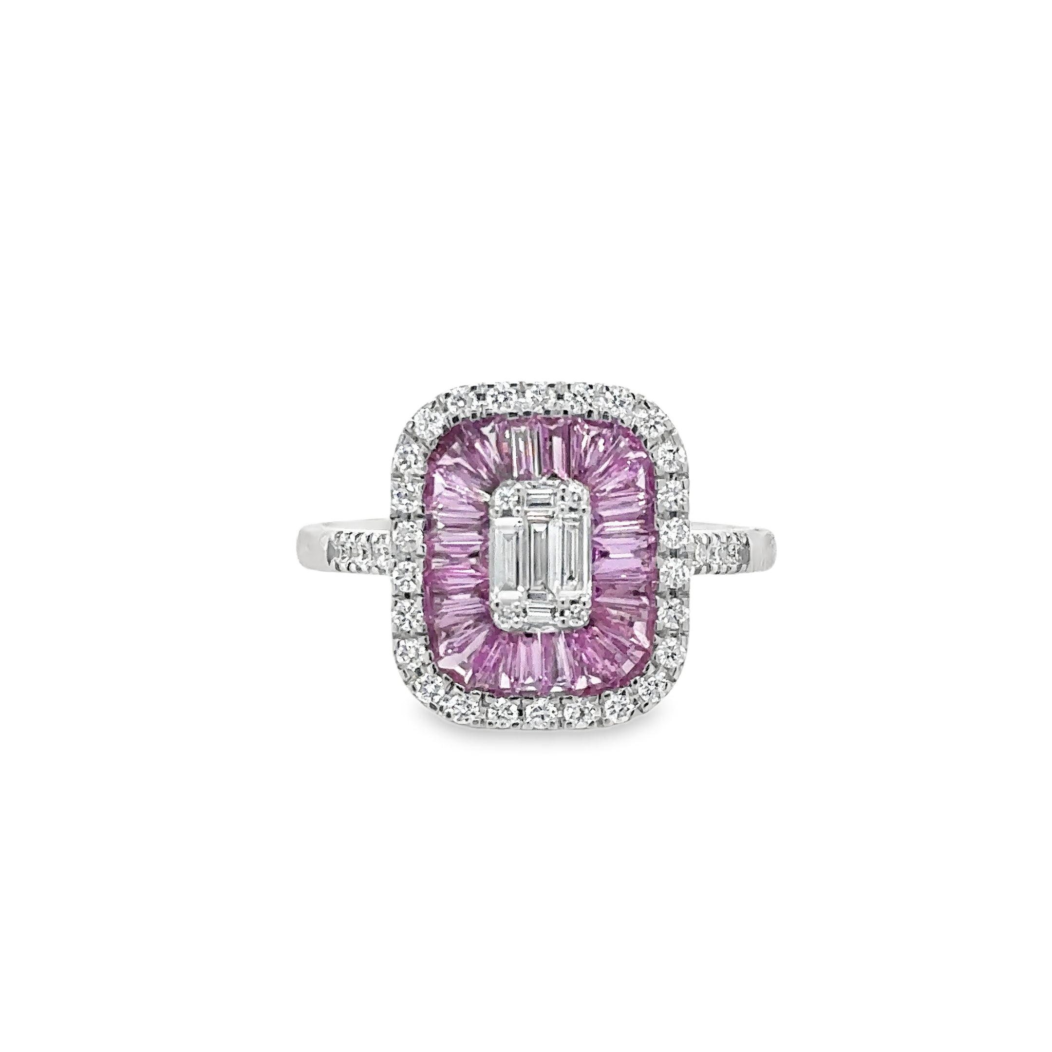 Anillo Oro Blanco De 14 Quilates Zafiro Rosa Y Diamantes 1.7 Ct.