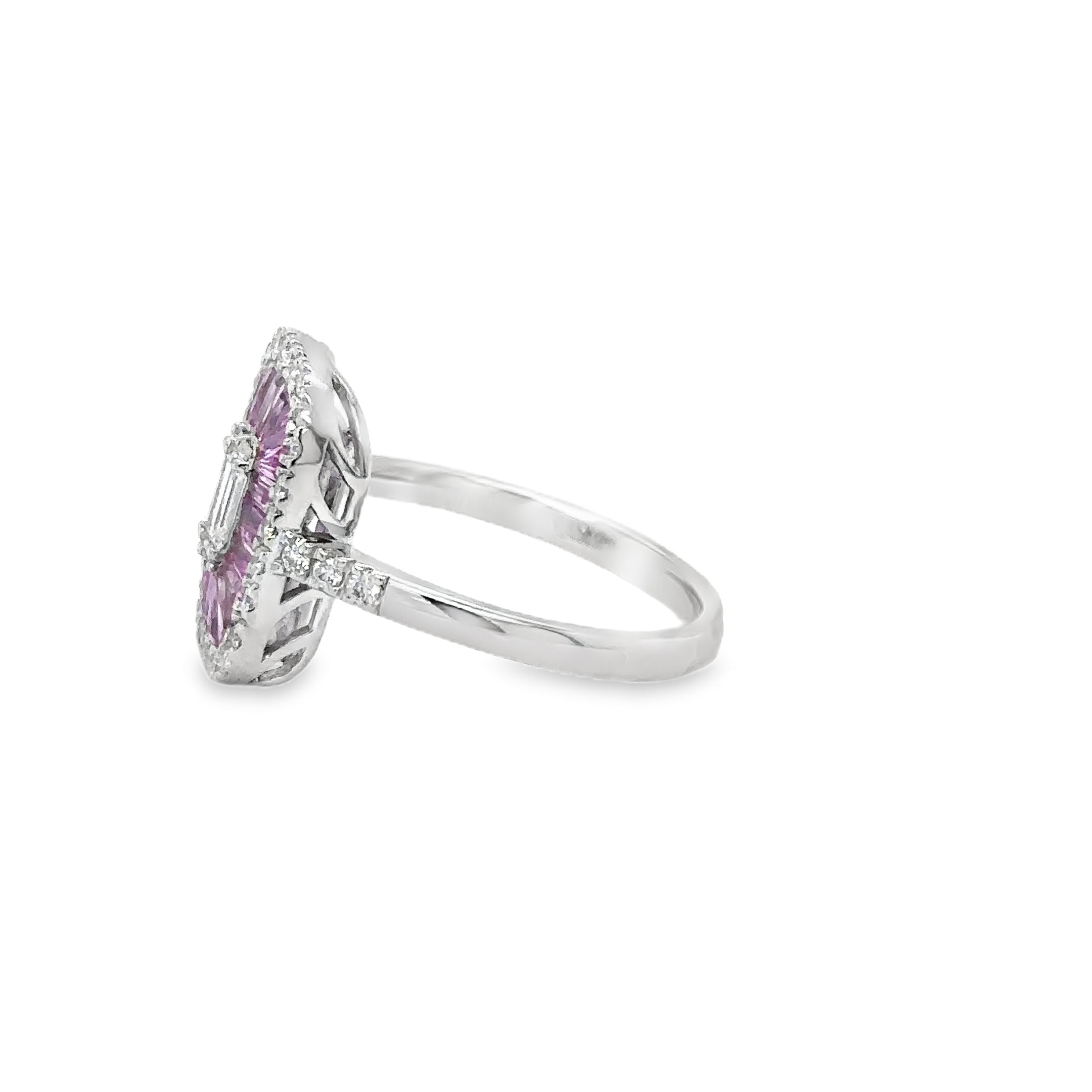 Anillo Oro Blanco De 14 Quilates Zafiro Rosa Y Diamantes 1.7 Ct.