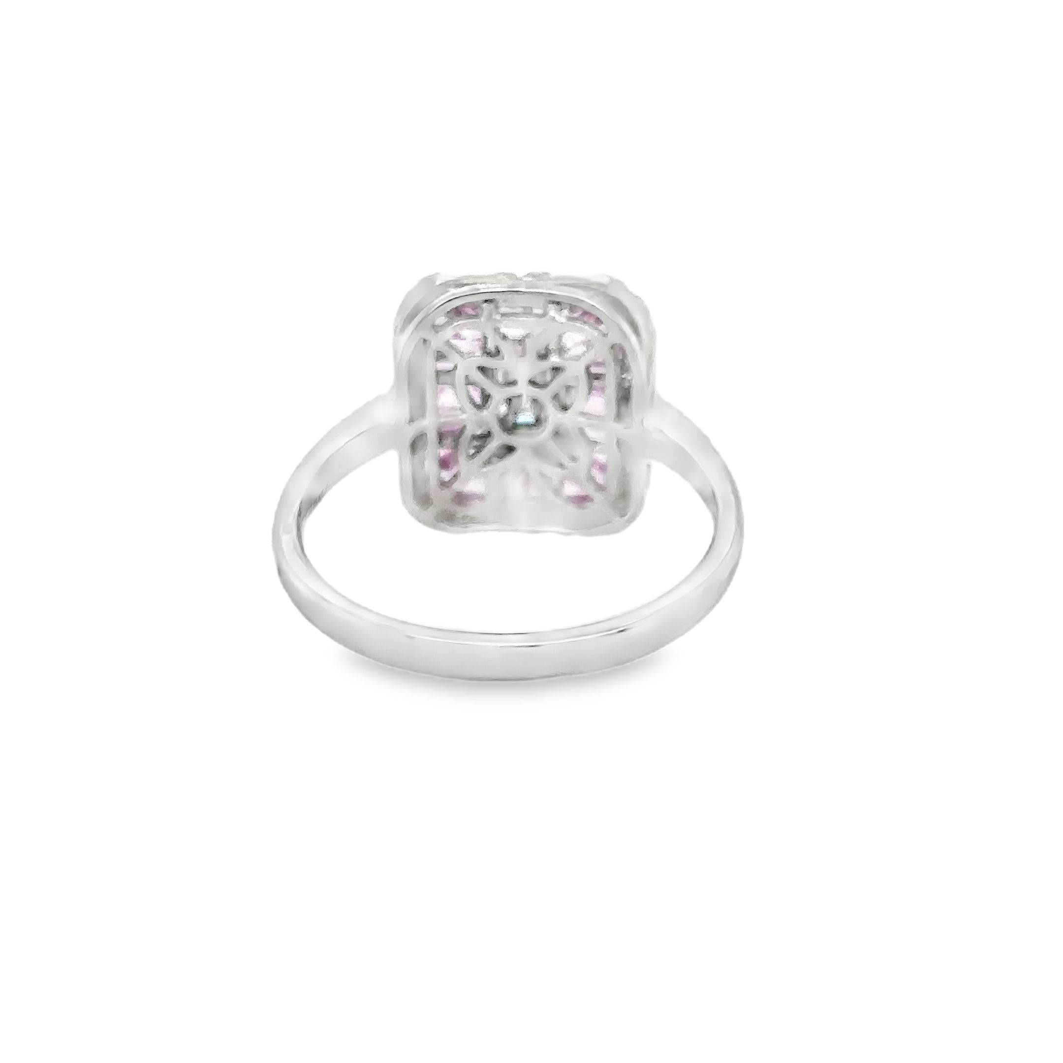 Anillo Oro Blanco De 14 Quilates Zafiro Rosa Y Diamantes 1.7 Ct.