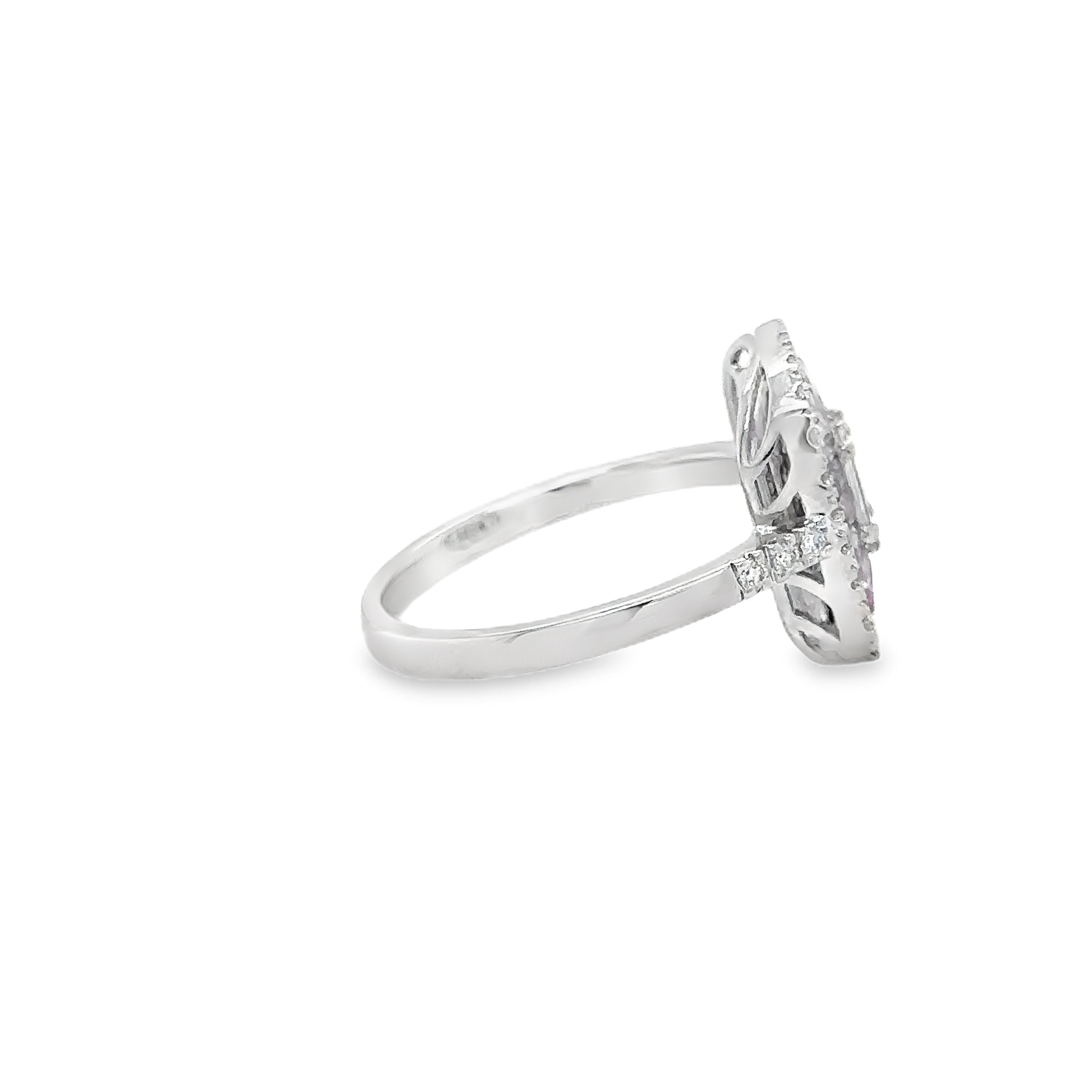 Anillo Oro Blanco De 14 Quilates Zafiro Rosa Y Diamantes 1.7 Ct.