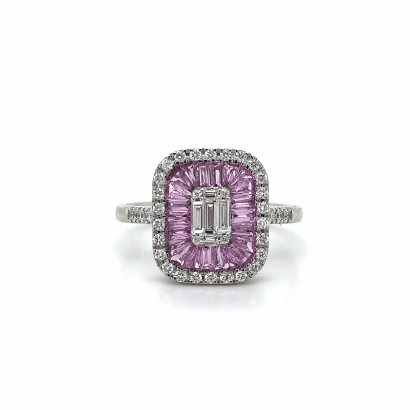 Anillo Oro Blanco De 14 Quilates Zafiro Rosa Y Diamantes 1.7 Ct.