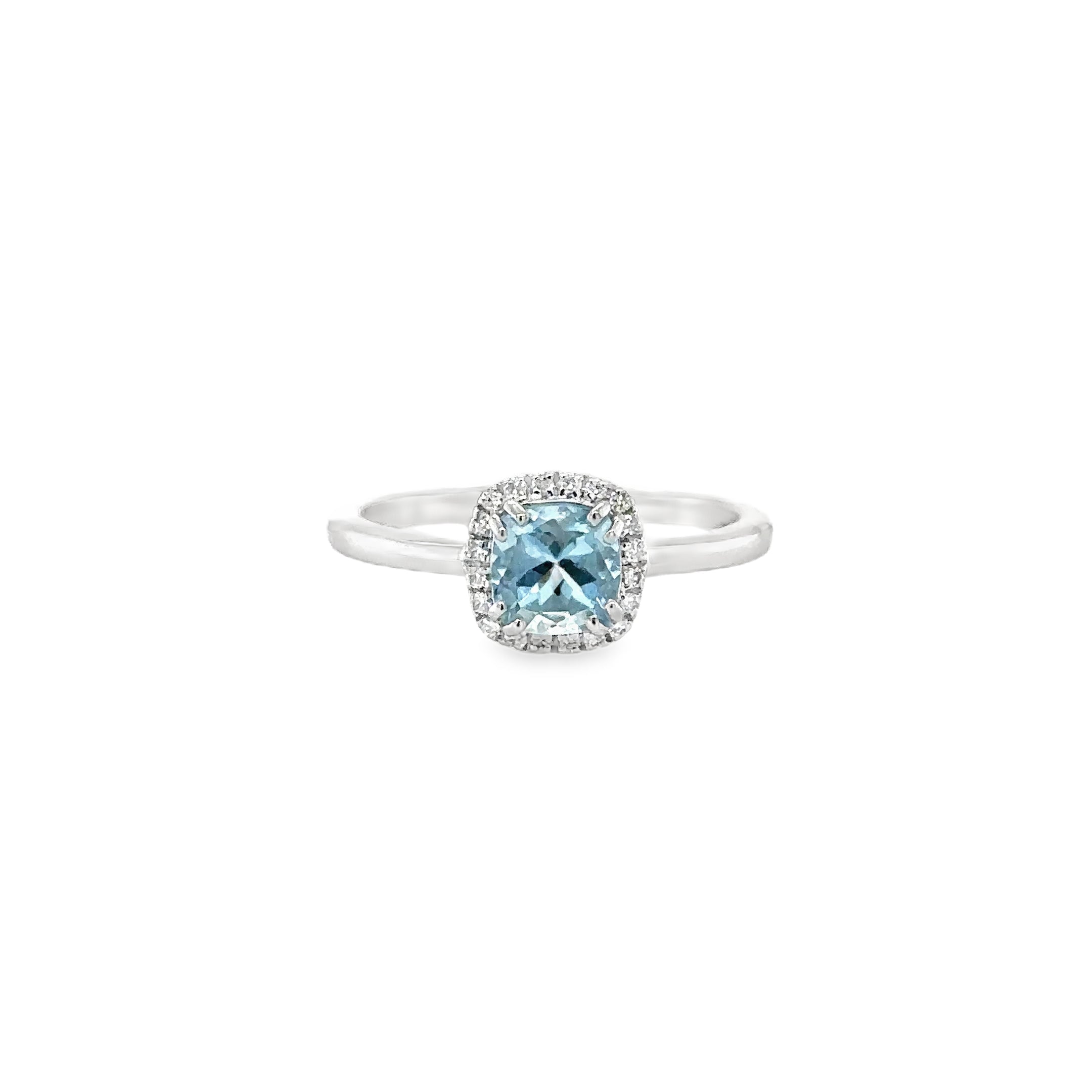 Anillo Aguamarina Oro Blanco De 14 Quilates Con Diamantes 0.92 Ct.