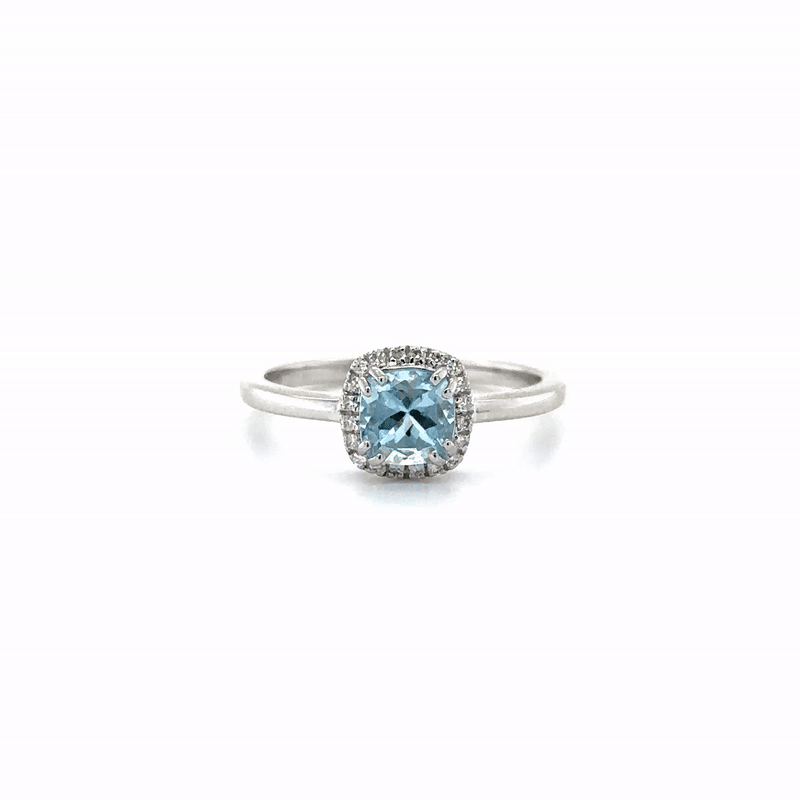 Anillo Aguamarina Oro Blanco De 14 Quilates Con Diamantes 0.92 Ct.