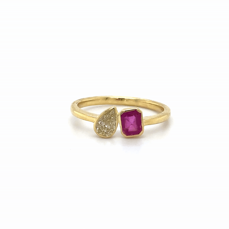 Anillo De Oro Amarillo De 14 K Con Rubí Y Diamantes Amarillos