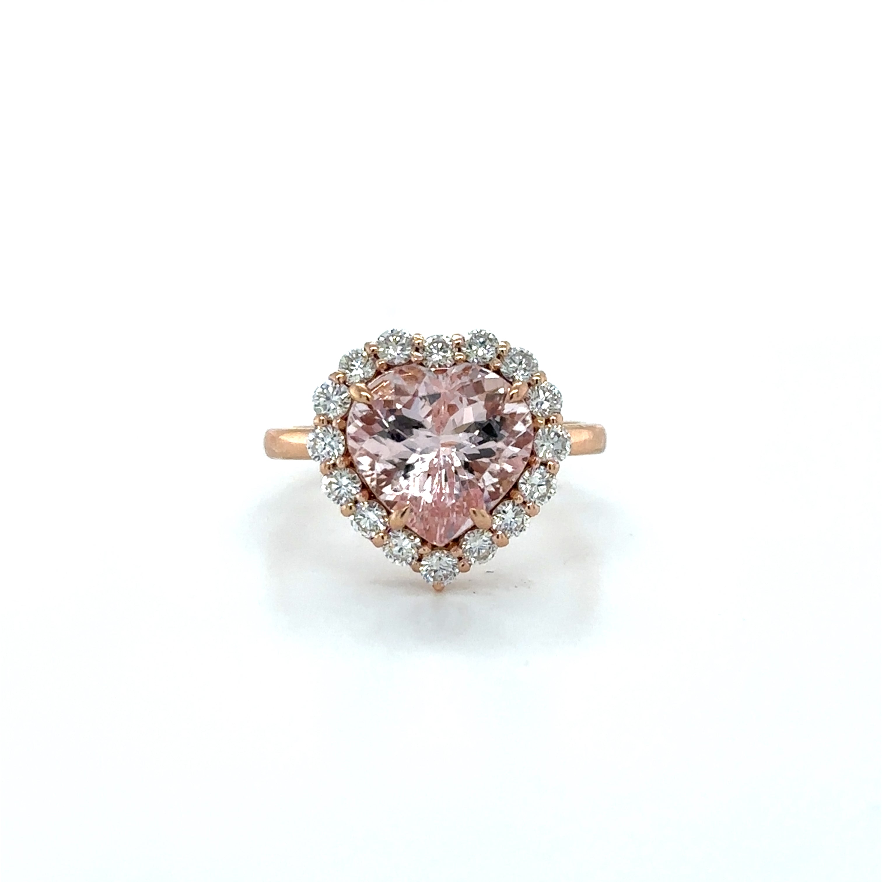 Anillo De Oro Rosa De 14 Quilates Con Morganita Y Diamantes 3.82 Ct.