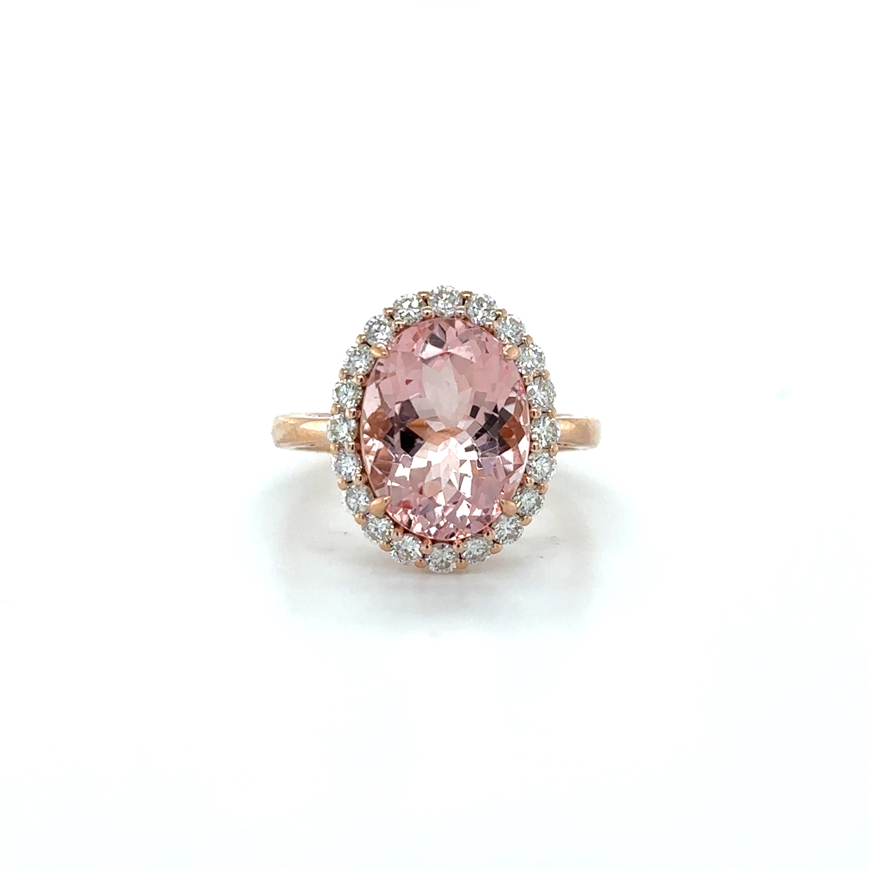 Anillo De Oro Rosa De 14 Quilates Con Morganita Y Diamantes 5.9 Ct.