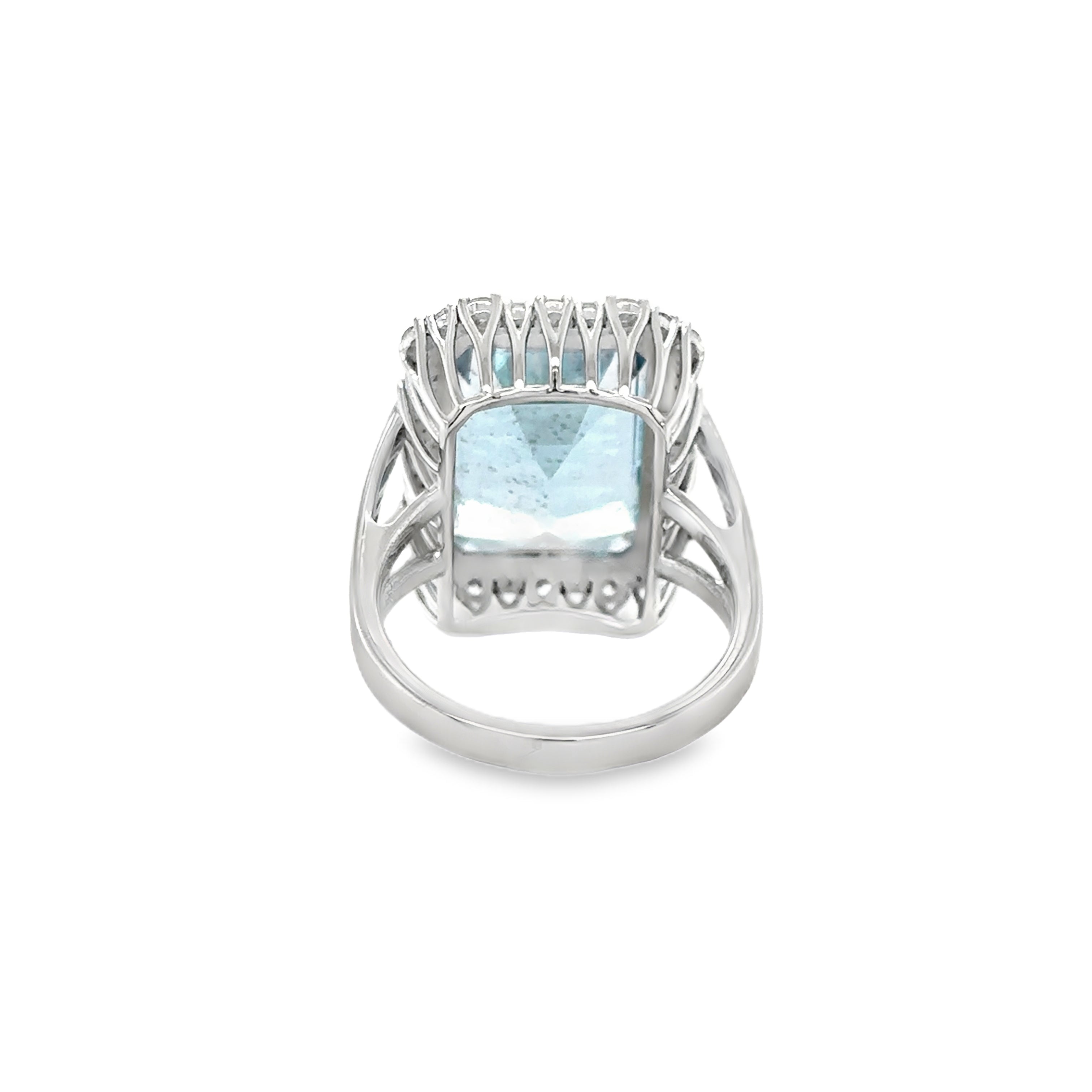 Anillo De Diamantes Y Aguamarina De Oro Blanco De 14K 12.26 Ct.