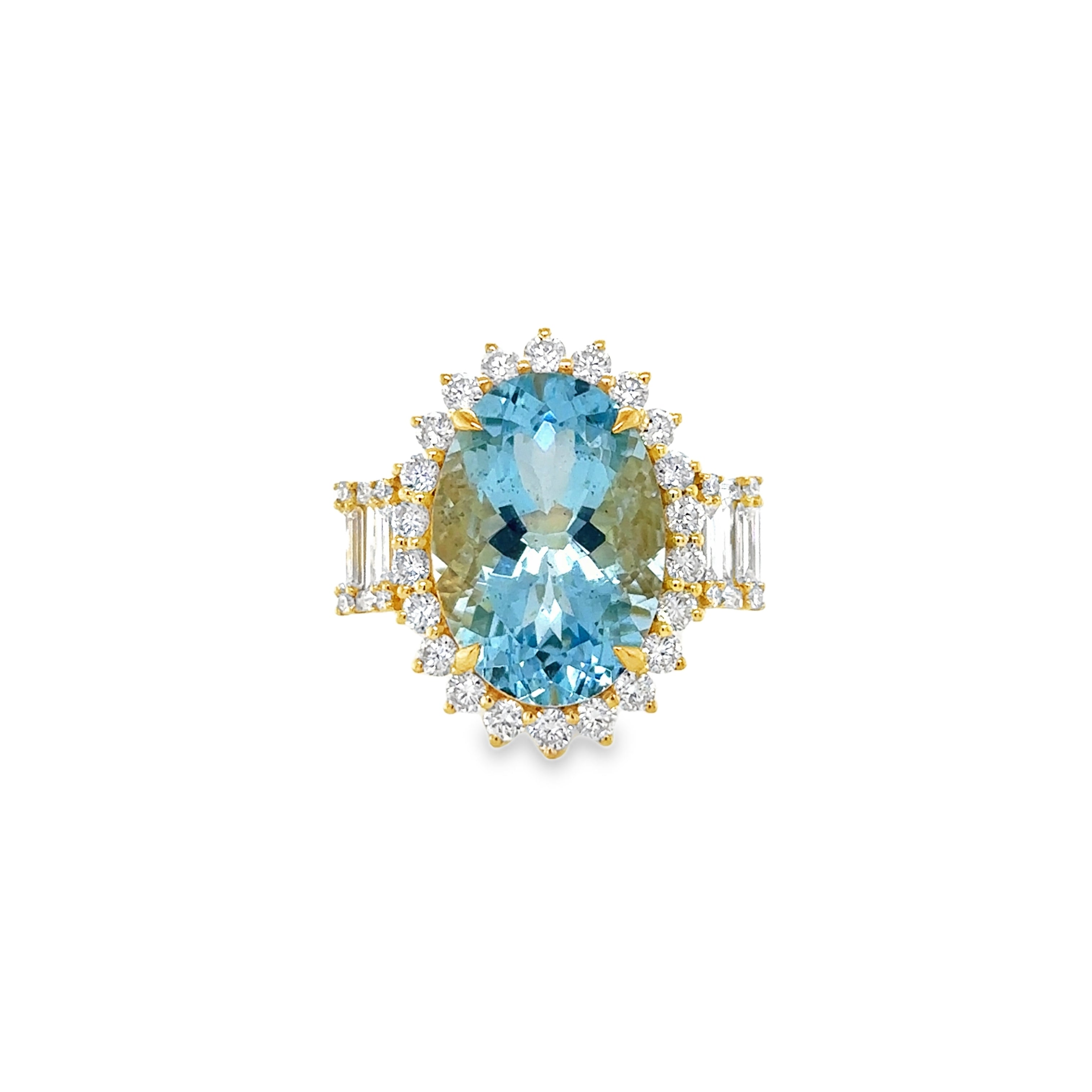 Anillo De Oro Amarillo De 14K Aguamarina Y Diamantes 7.74 Ct.