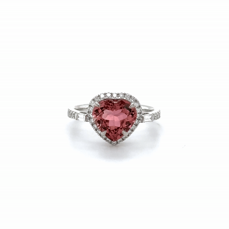 Anillo Oro Blanco De 14 Quilates, Turmalina Rosa Y Diamantes 2.9 Ct.