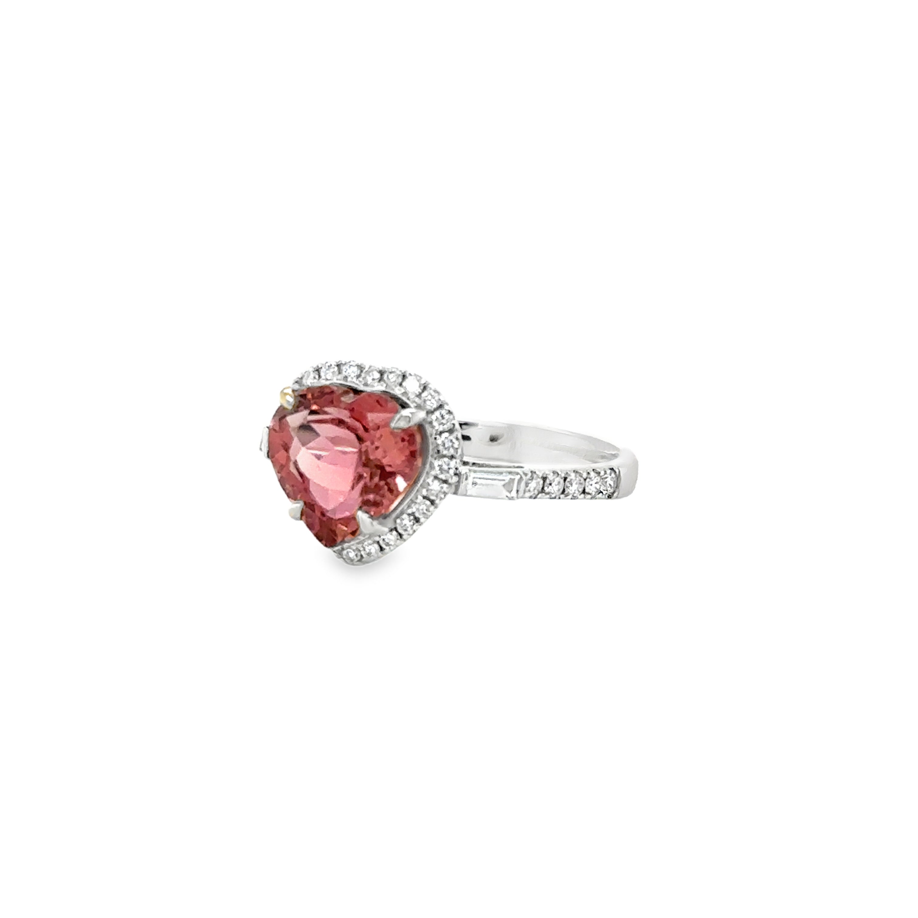 Anillo Oro Blanco De 14 Quilates, Turmalina Rosa Y Diamantes 2.9 Ct.