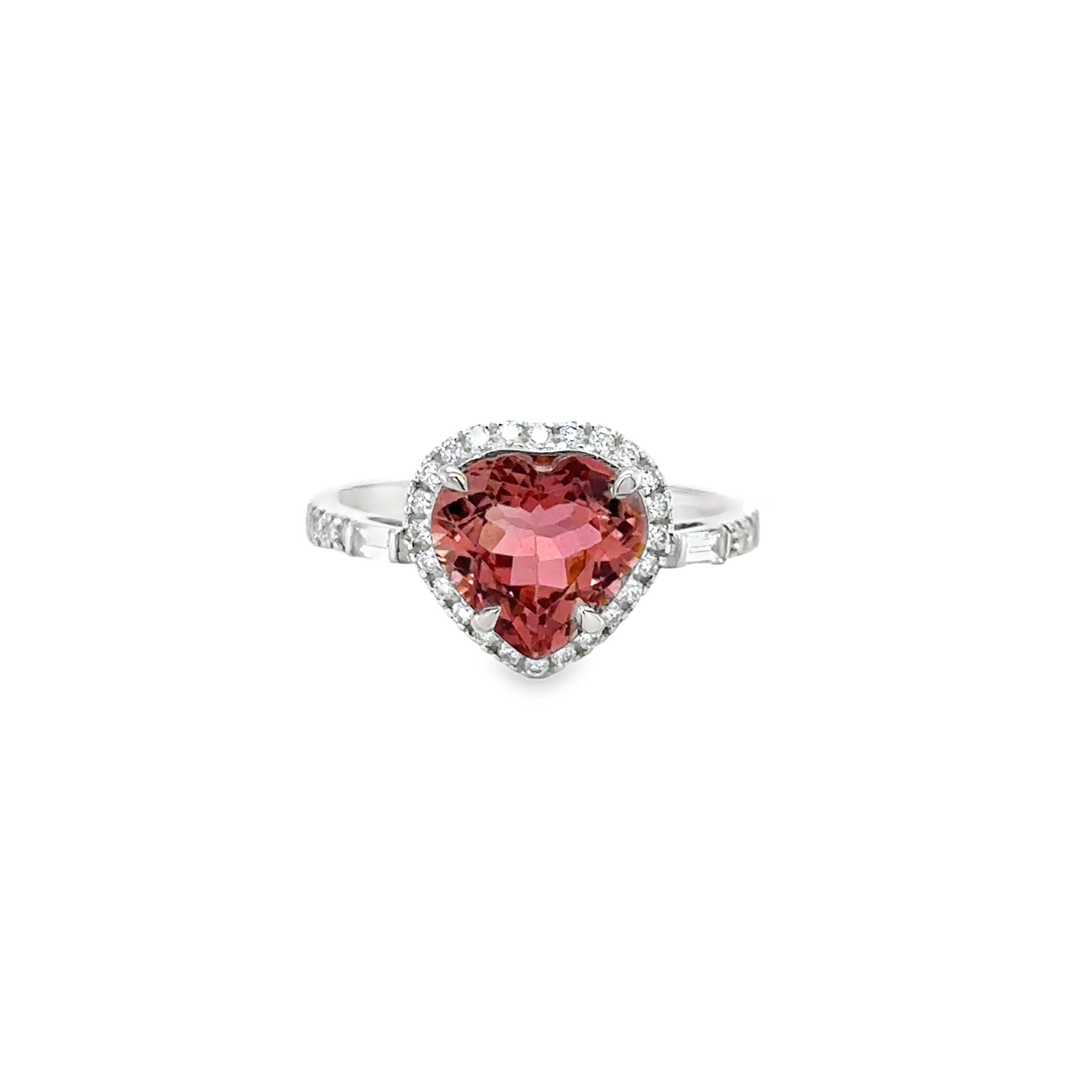 Anillo Oro Blanco De 14 Quilates, Turmalina Rosa Y Diamantes 2.9 Ct.