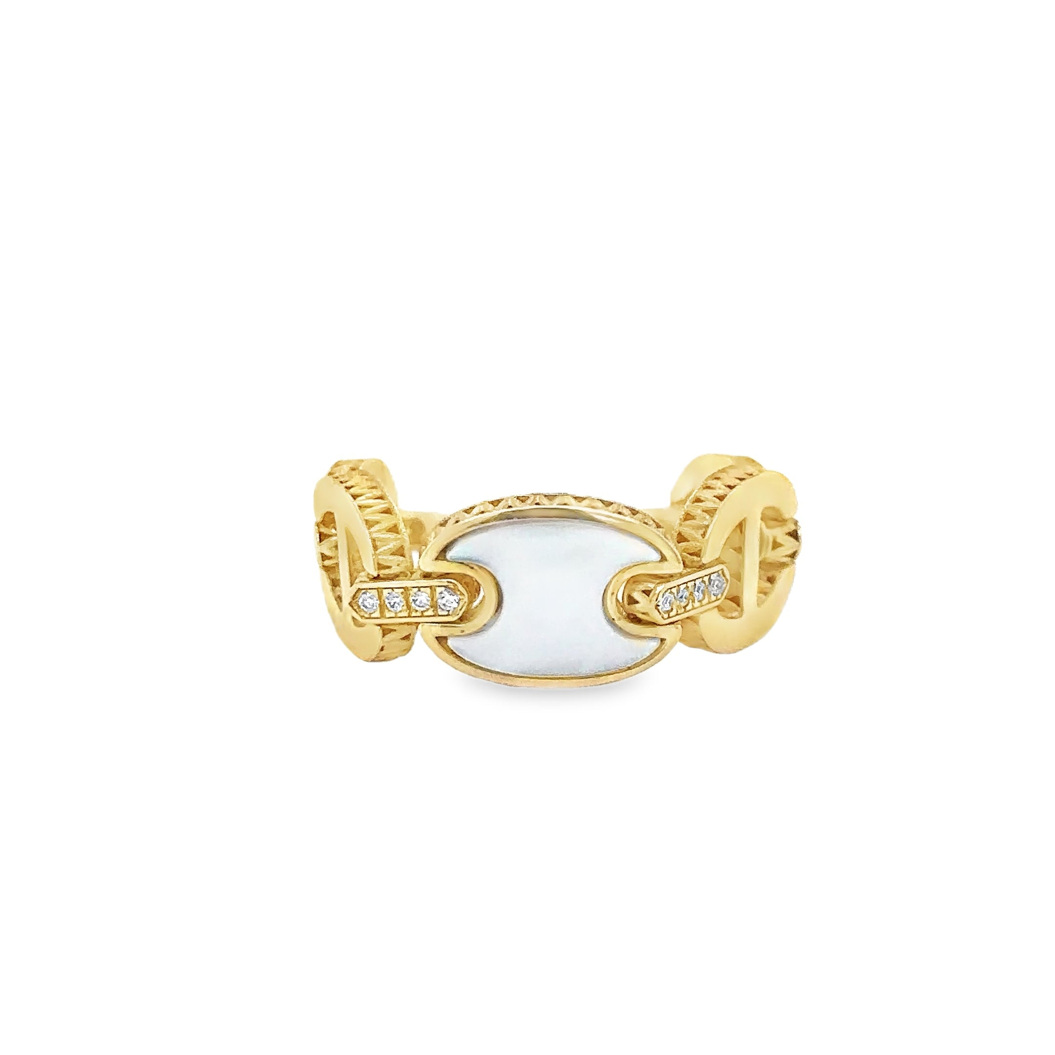 Anillo De Oro Amarillo De 14 Quilates De Nácar Y Diamantes 0.04 Ct.