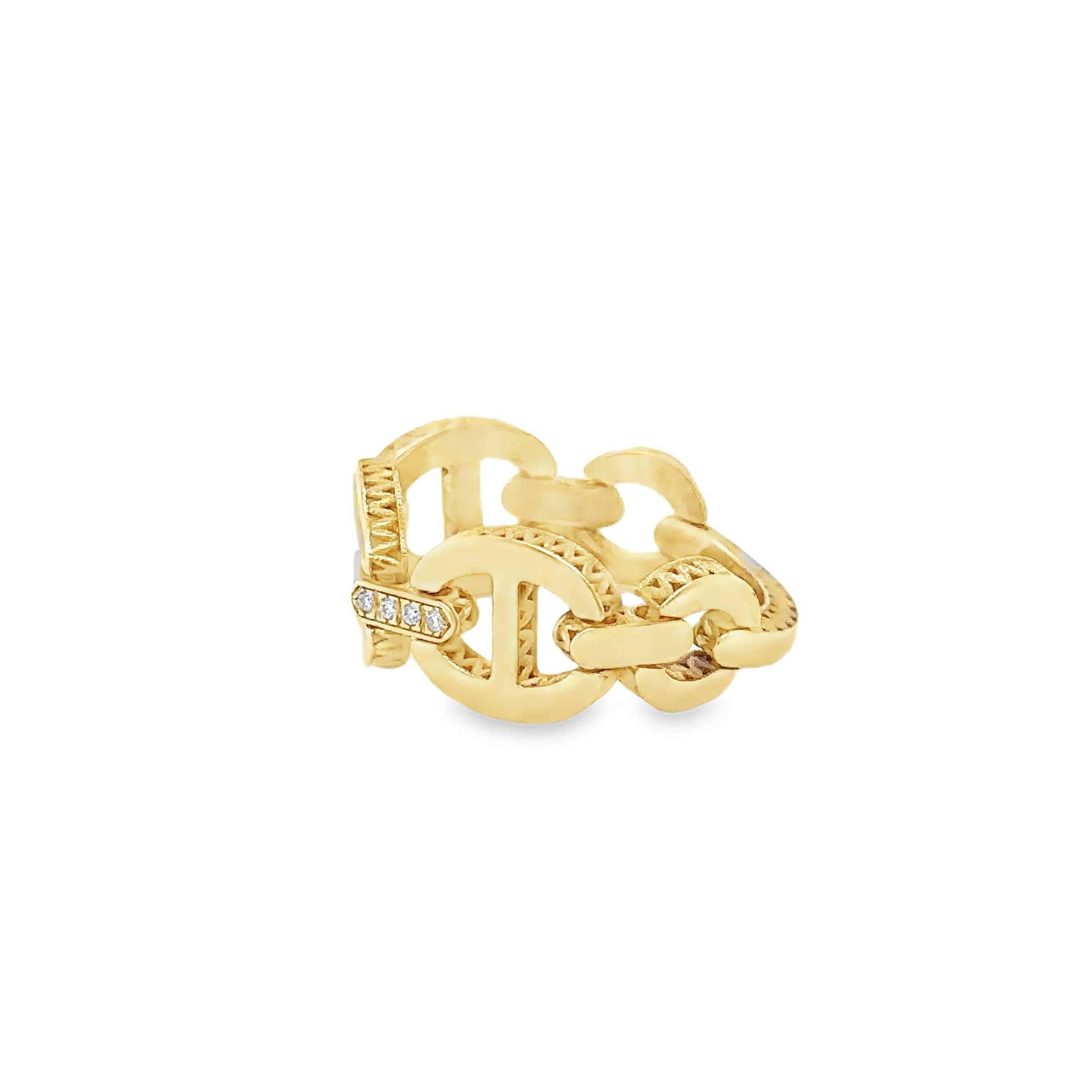 Anillo De Oro Amarillo De 14 Quilates De Nácar Y Diamantes 0.04 Ct.