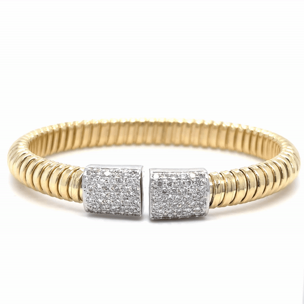 Brazalete Tubogas De Oro Amarillo Italiano De 14K Con Diamantes 1.44 Ct.