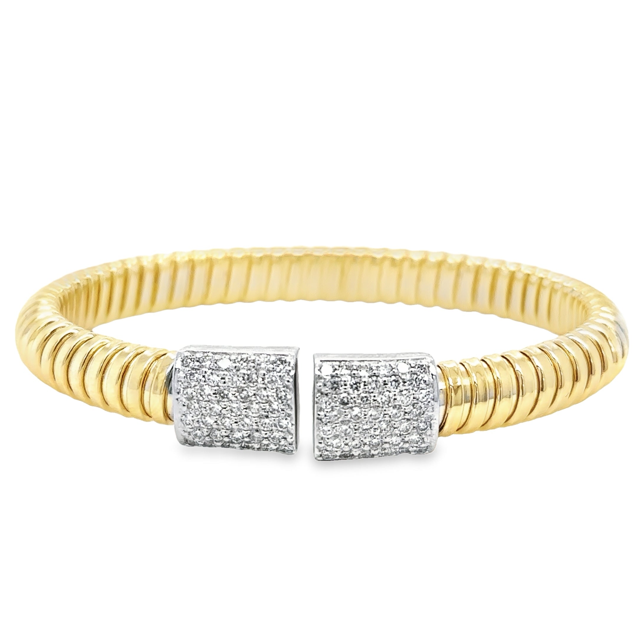 Brazalete Tubogas De Oro Amarillo Italiano De 14K Con Diamantes 1.44 Ct.