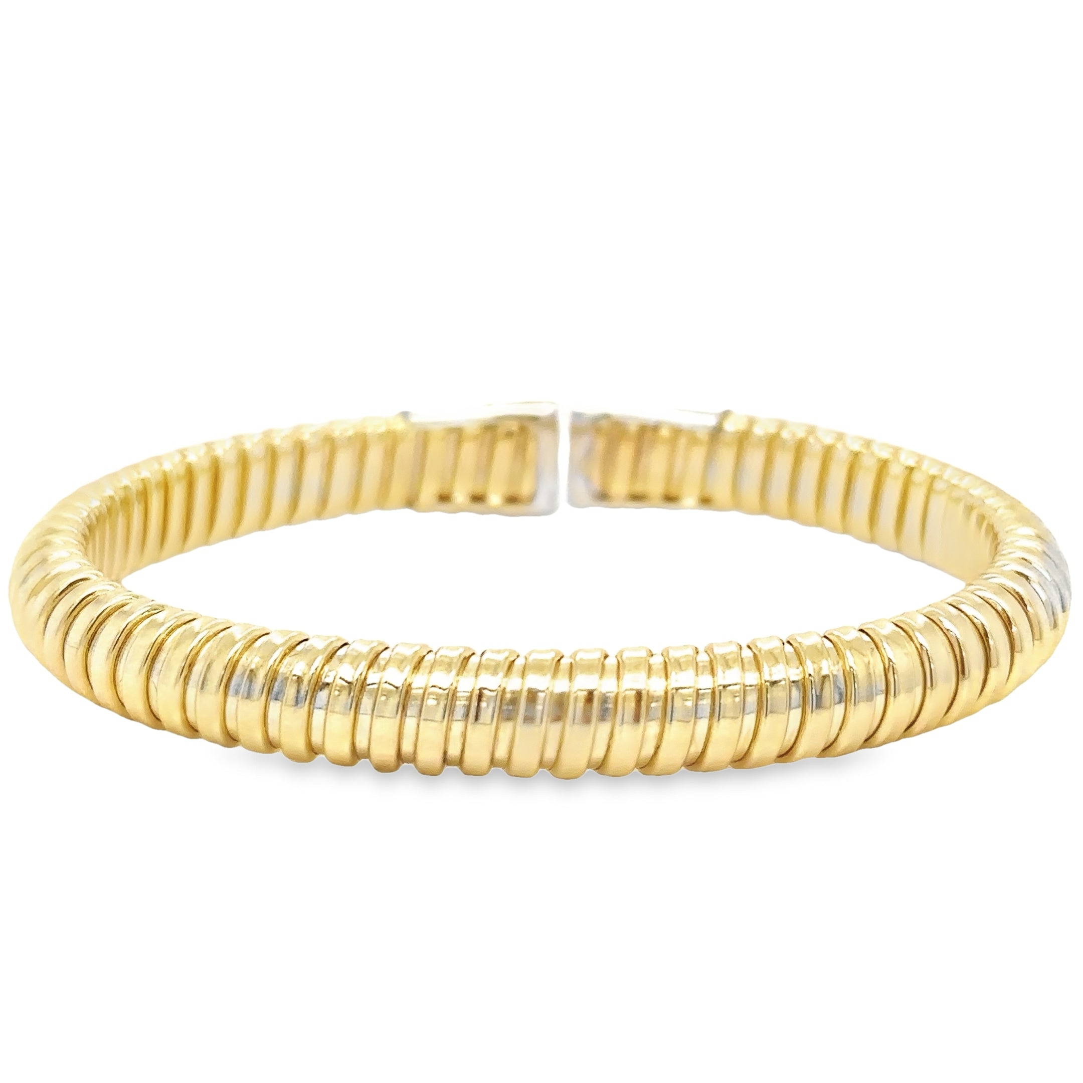 Brazalete Tubogas De Oro Amarillo Italiano De 14K Con Diamantes 1.44 Ct.