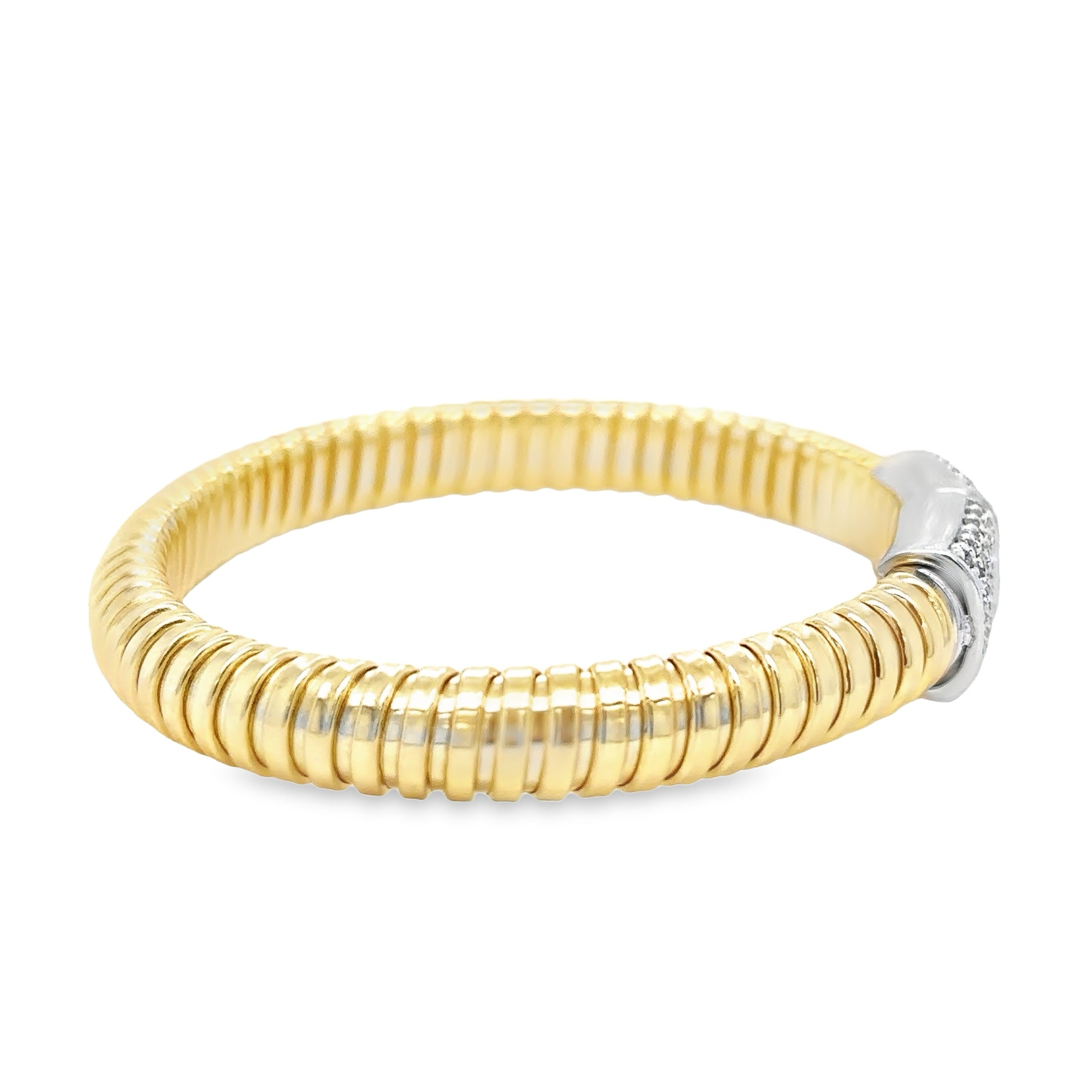 Brazalete Tubogas De Oro Amarillo Italiano De 14K Con Diamantes 1.44 Ct.