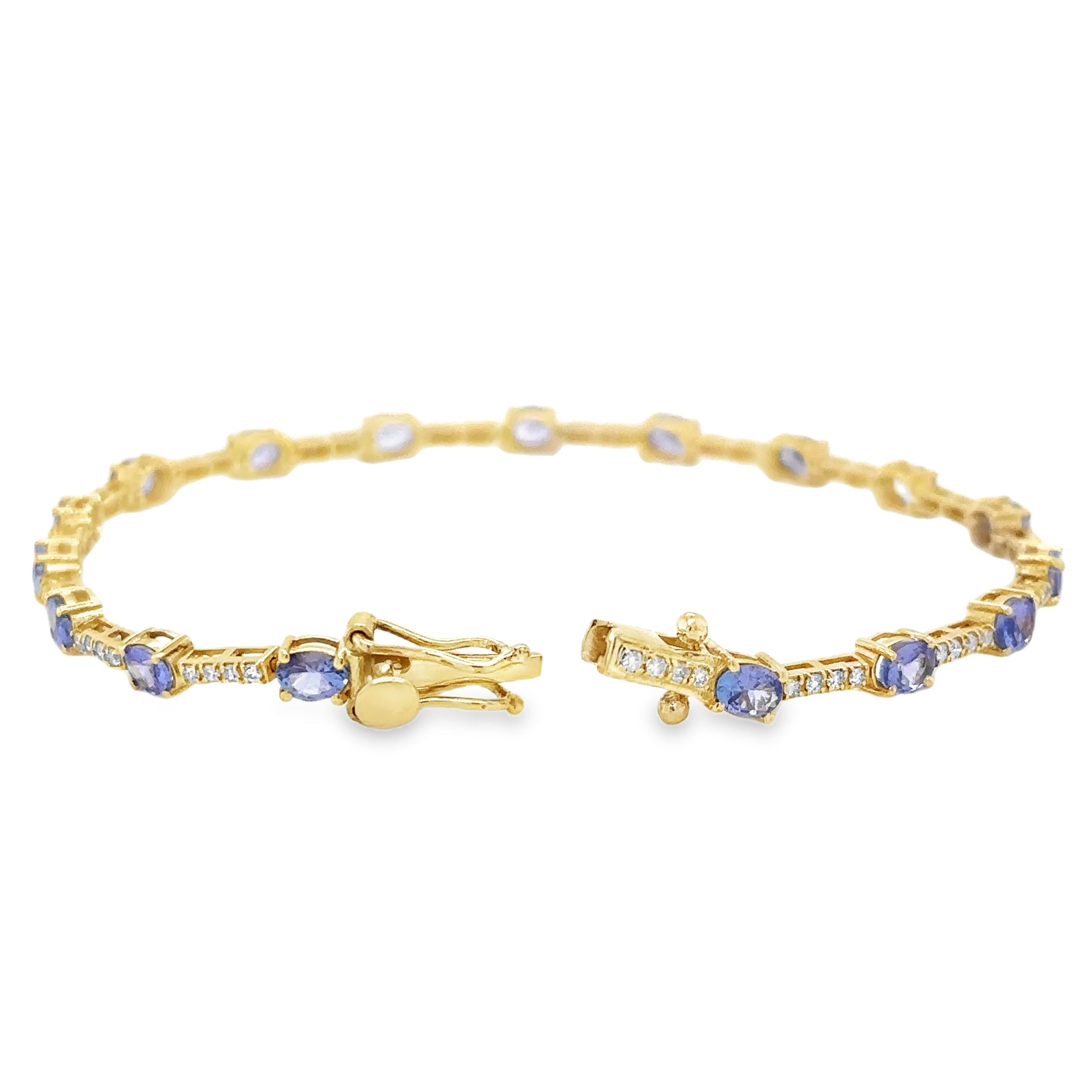 Brazalete De Diamantes Y Tanzanita En Oro Amarillo De 14K, 3,27 Tcw