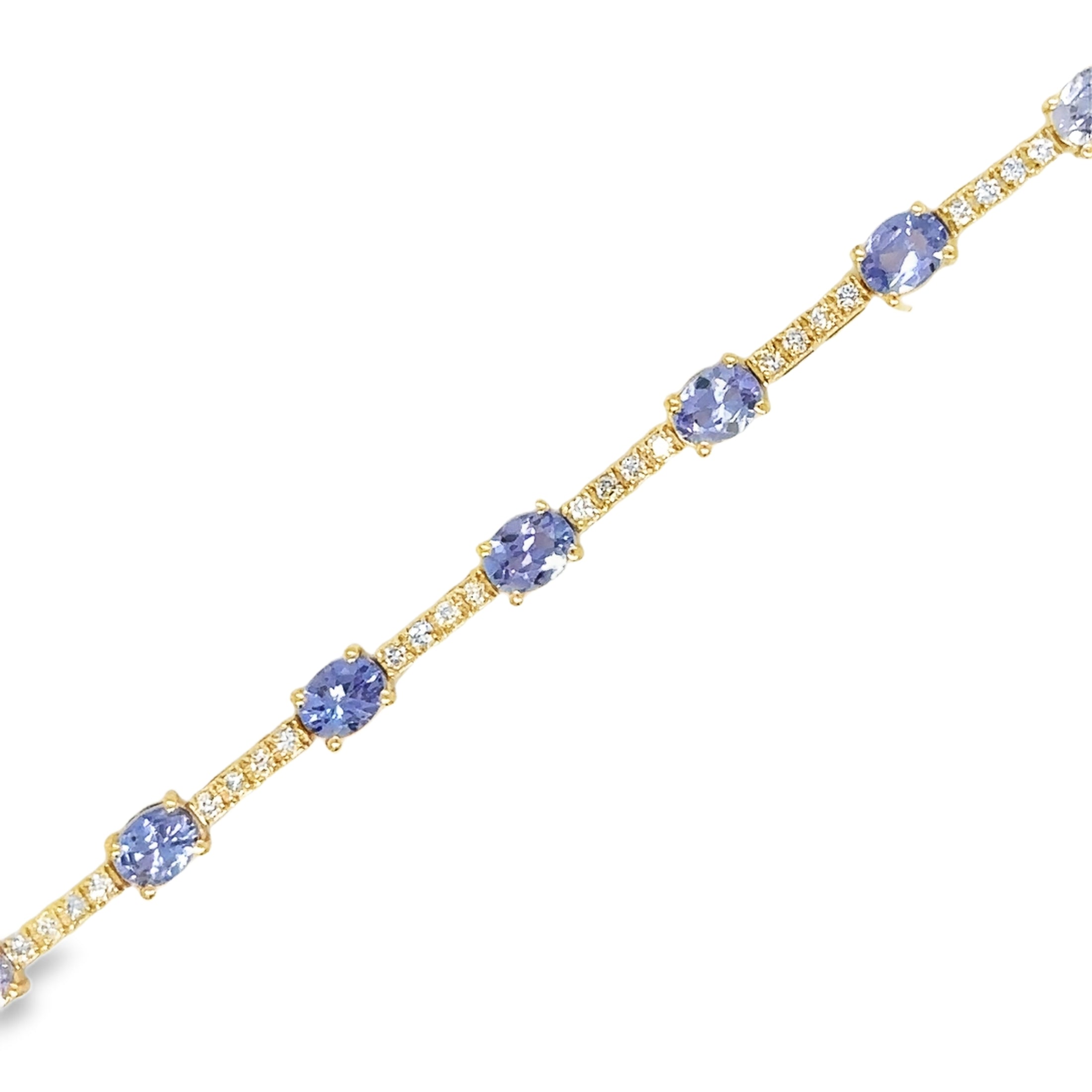 Brazalete De Diamantes Y Tanzanita En Oro Amarillo De 14K, 3,27 Tcw