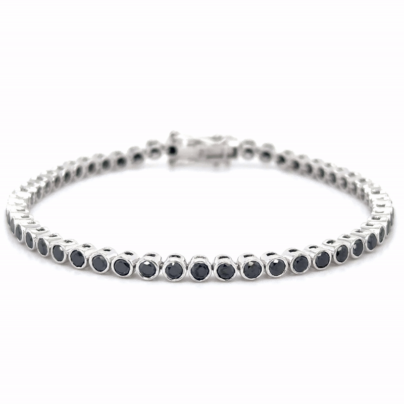 Brazalete De Tenis Con Bisel De Diamantes Negros En Oro Blanco De 14K, 3,45 Tcw