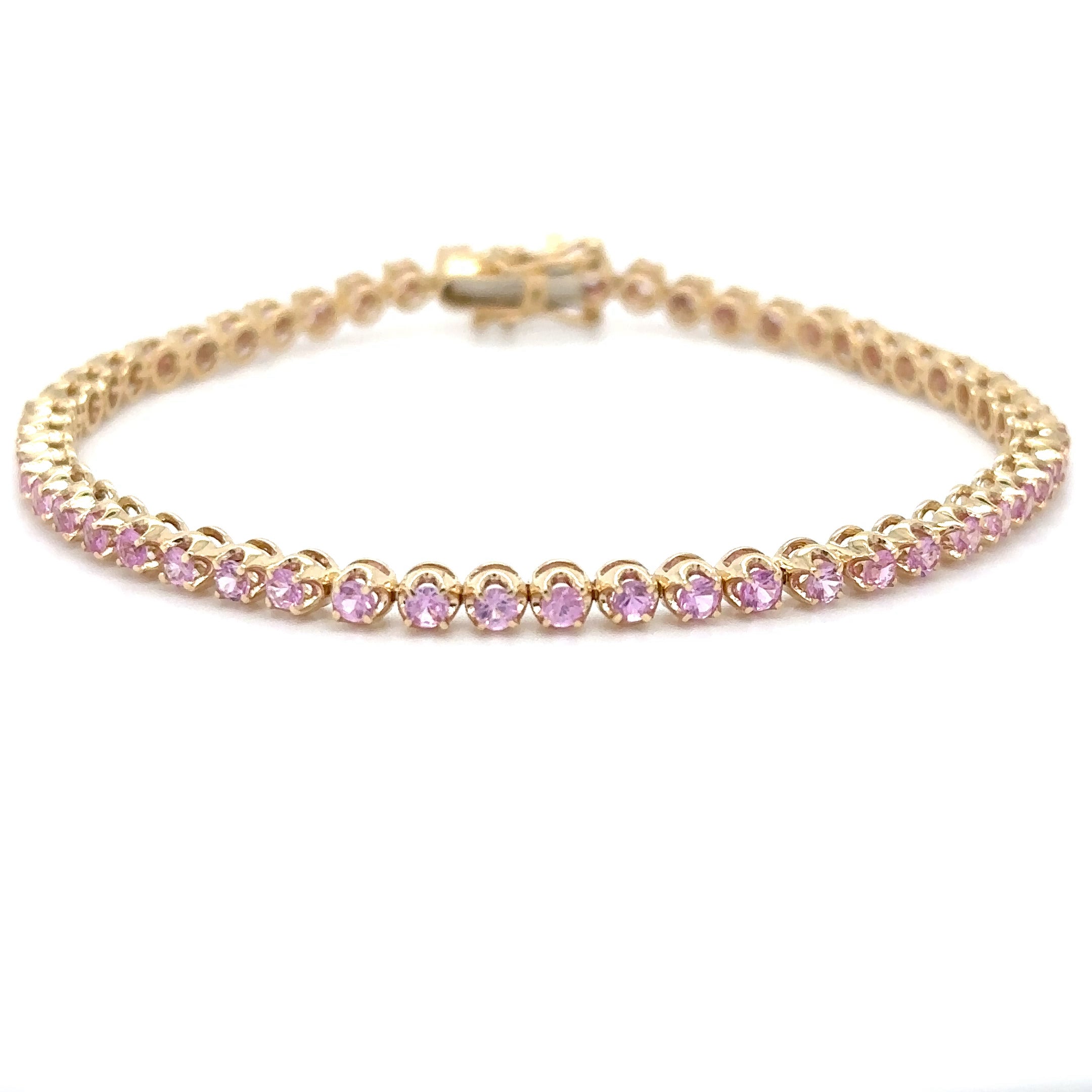 Pulsera De Tenis De Oro Amarillo De 14 Quilates Con Zafiro Rosa 2.89 Ct.