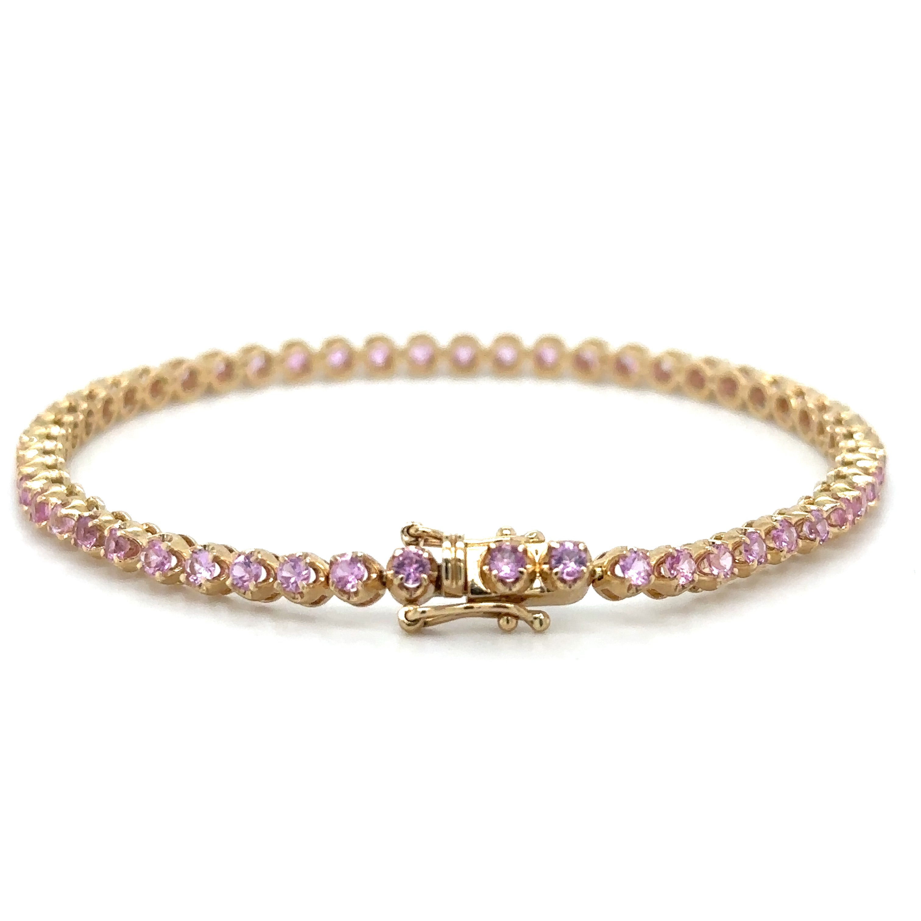 Pulsera De Tenis De Oro Amarillo De 14 Quilates Con Zafiro Rosa 2.89 Ct.