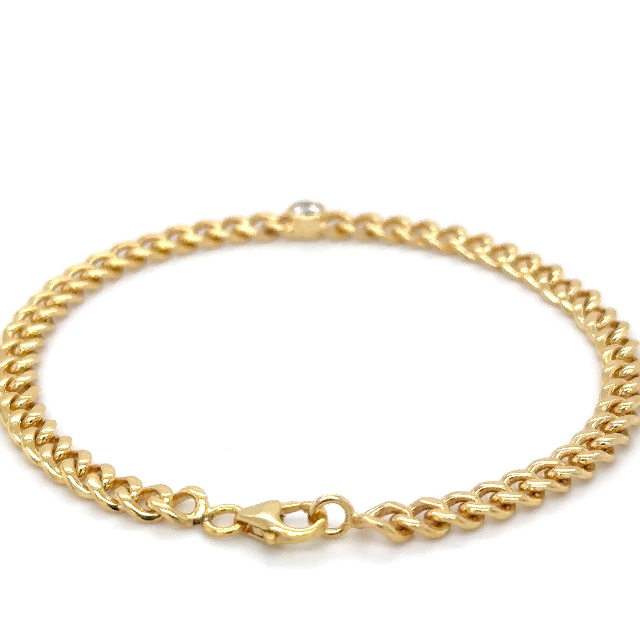 Pulsera Cubana De Oro Amarillo De 14 Quilates Con Diamantes 0.16 Ct.