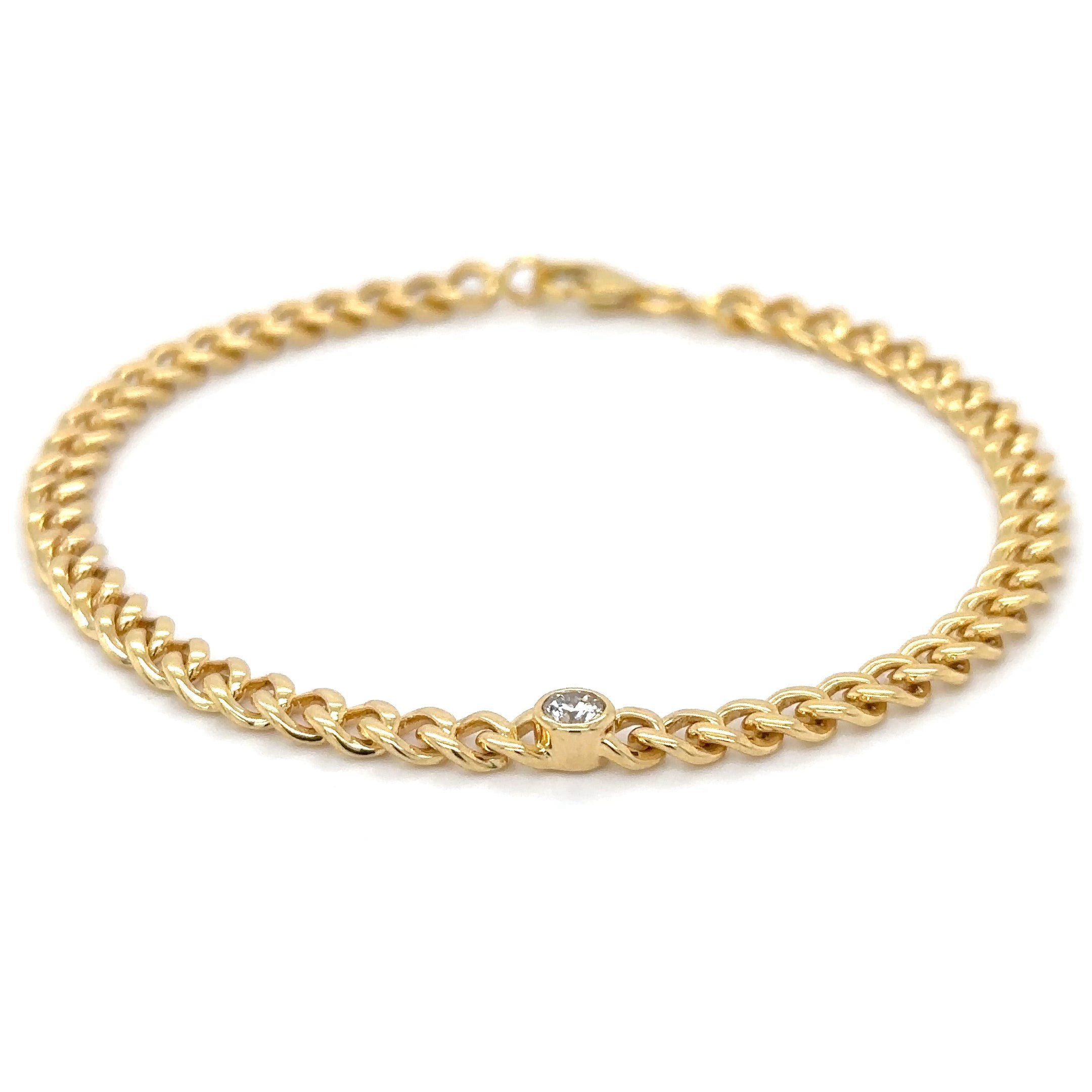 Pulsera Cubana De Oro Amarillo De 14 Quilates Con Diamantes 0.16 Ct.