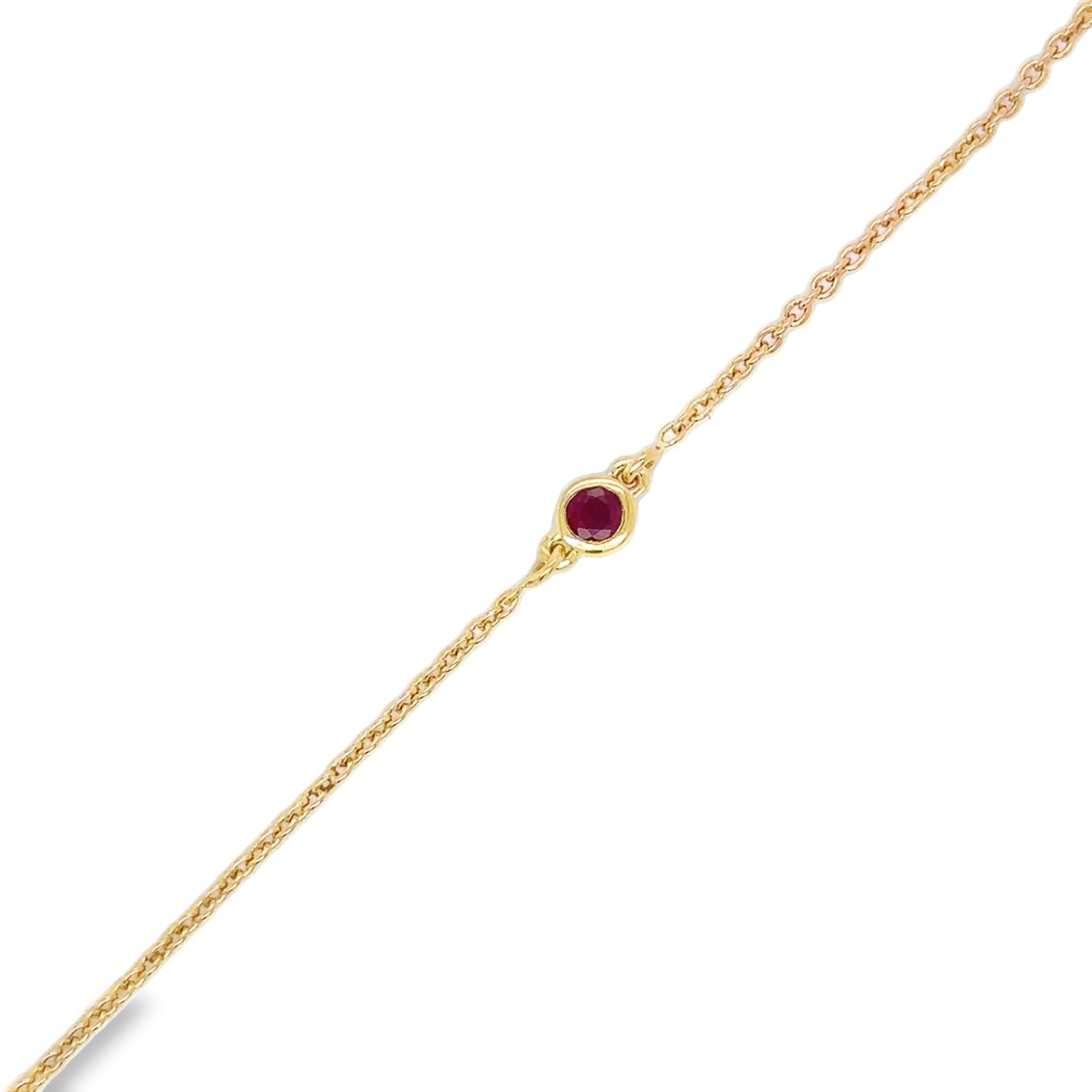 Pulsera De Cadena Con Bisel De Rubí En Oro Amarillo De 14 K De   0.16 TCW.