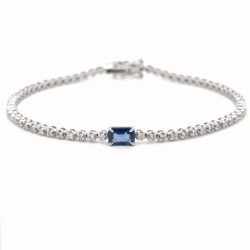 Brazalete De Tenis De Diamantes Y Zafiro En Oro Blanco De 14K, 1,26 Tcw
