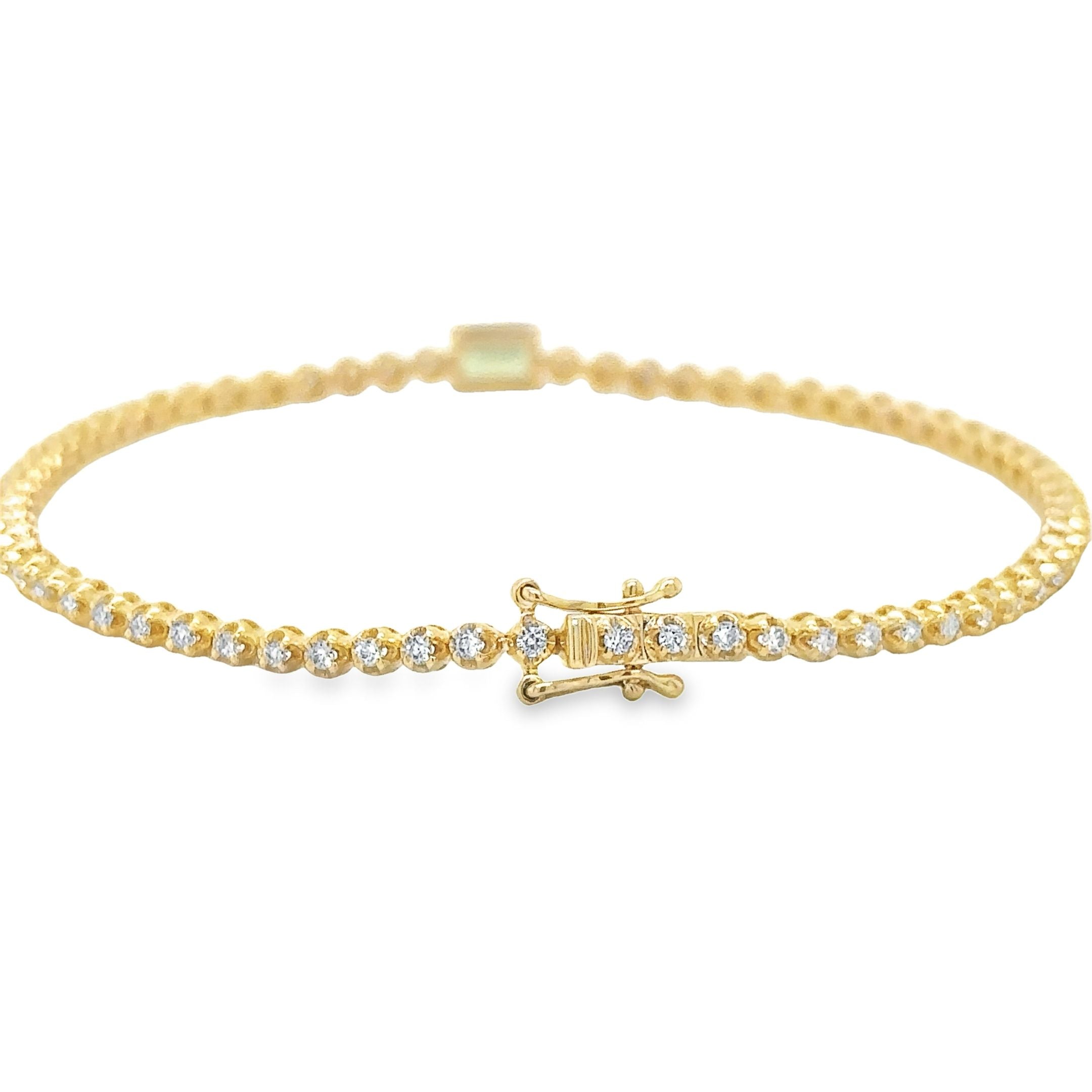 Pulsera De Tenis De Oro Amarillo De 14 Quilates Zafiro Verde Oct Y Diamantes 1.42 Ct.