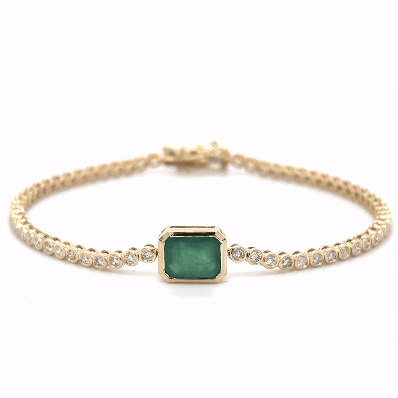 Pulsera De Tenis Oct Esmeralda De 14 Quilates Y Diamantes 2.59 Ct.