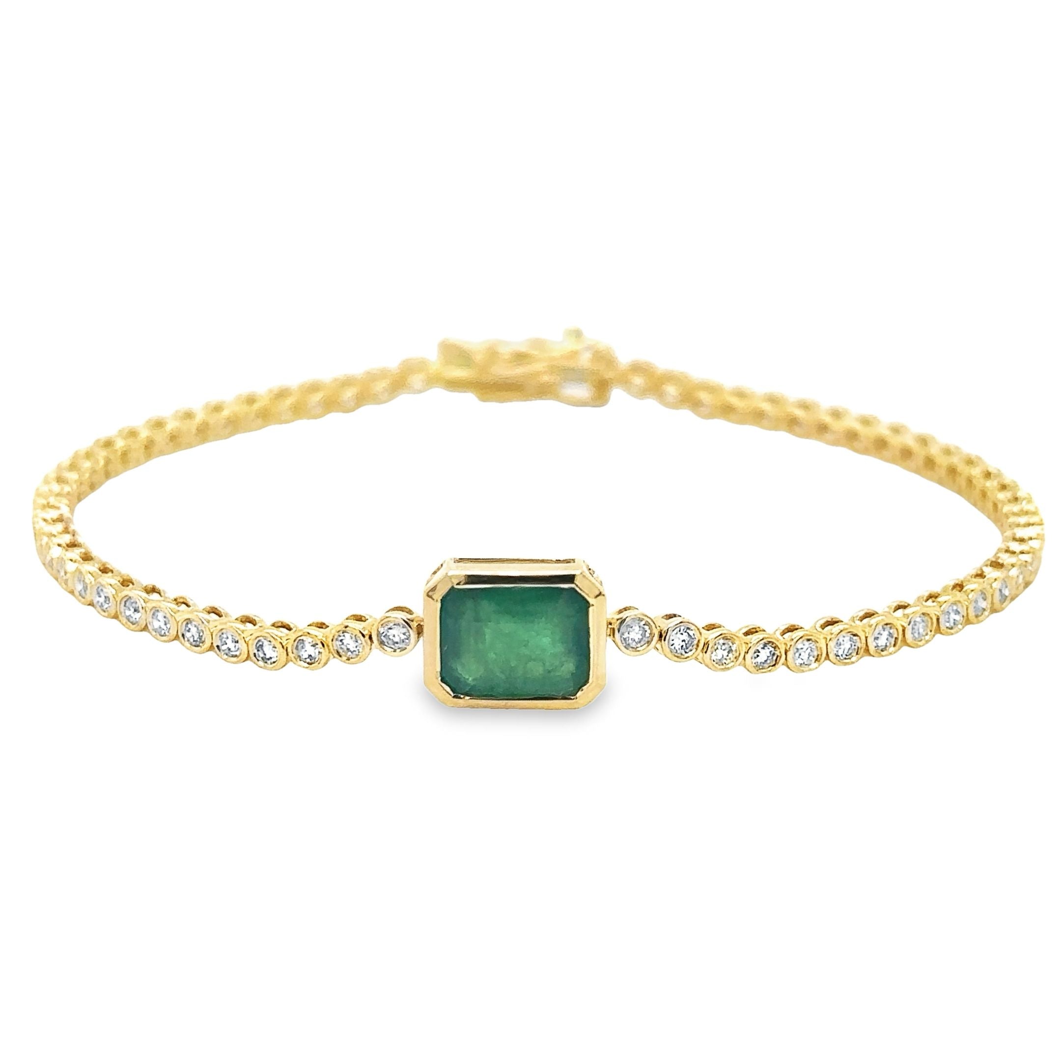 Pulsera De Tenis Oct Esmeralda De 14 Quilates Y Diamantes 2.59 Ct.