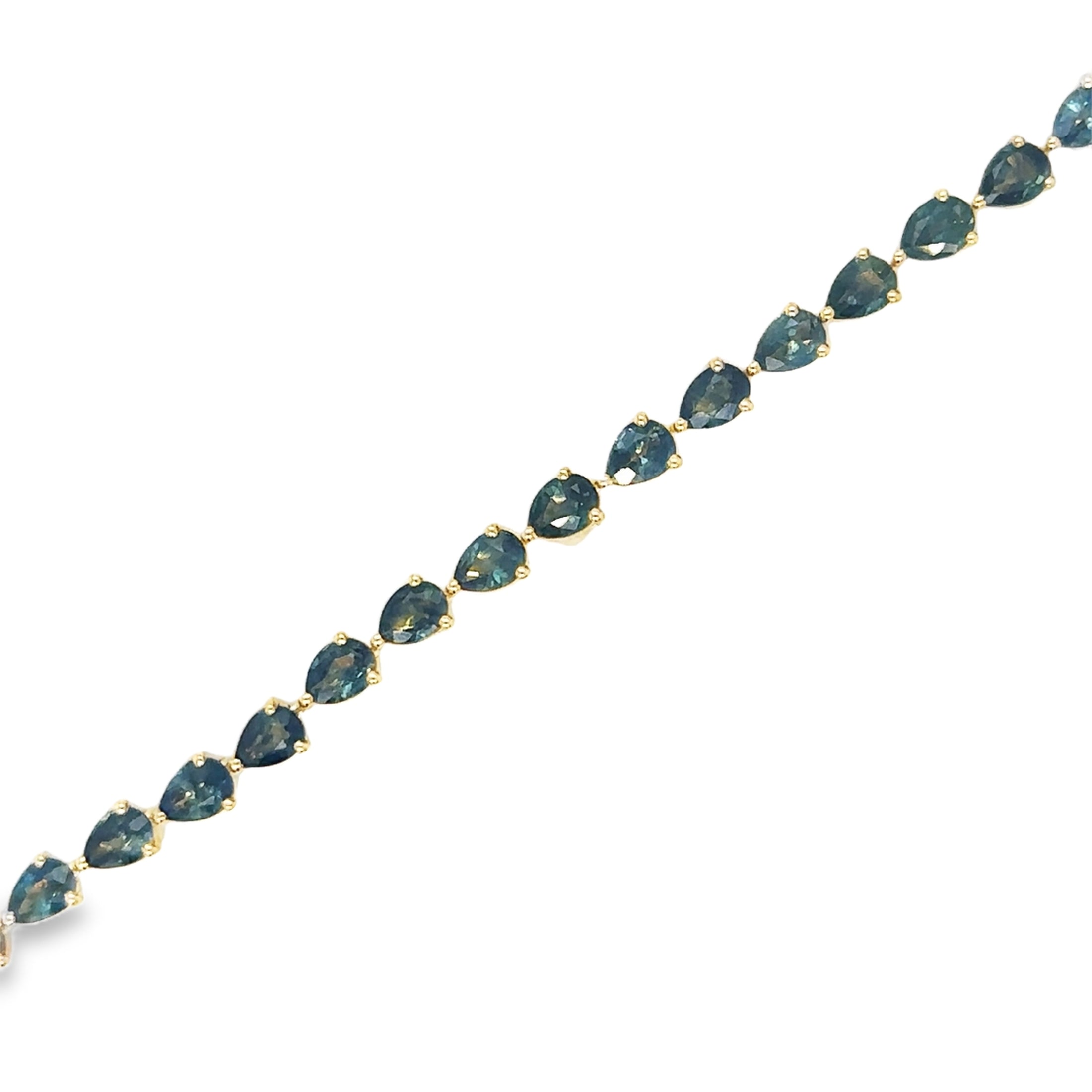 14K Yellow Gold Pear-Shaped Green/Blue Sapphire Bracelet 7", 5.52CT