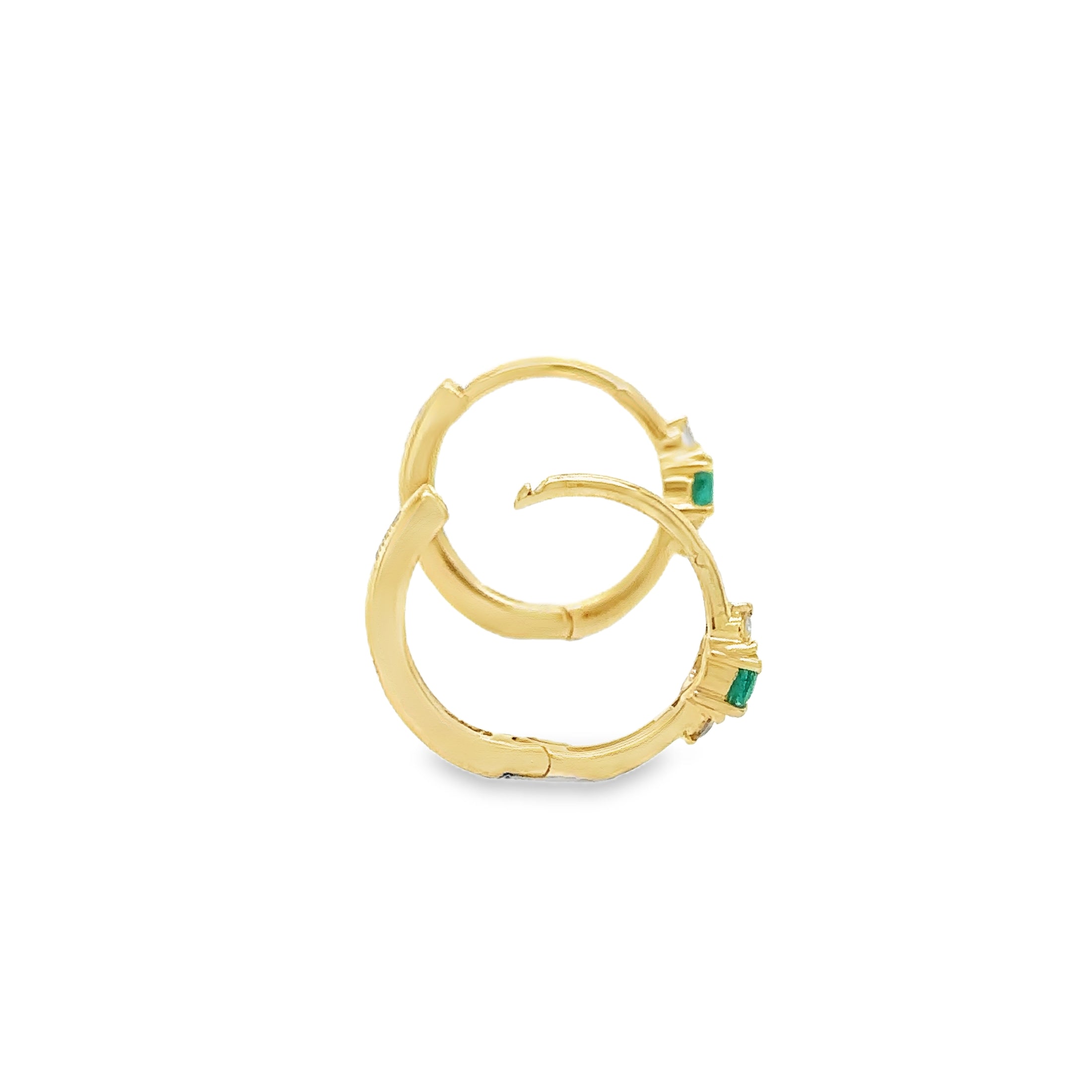 14Kt Yellow Gold Huggies with Emeralds and Diamonds, 0.18 CT