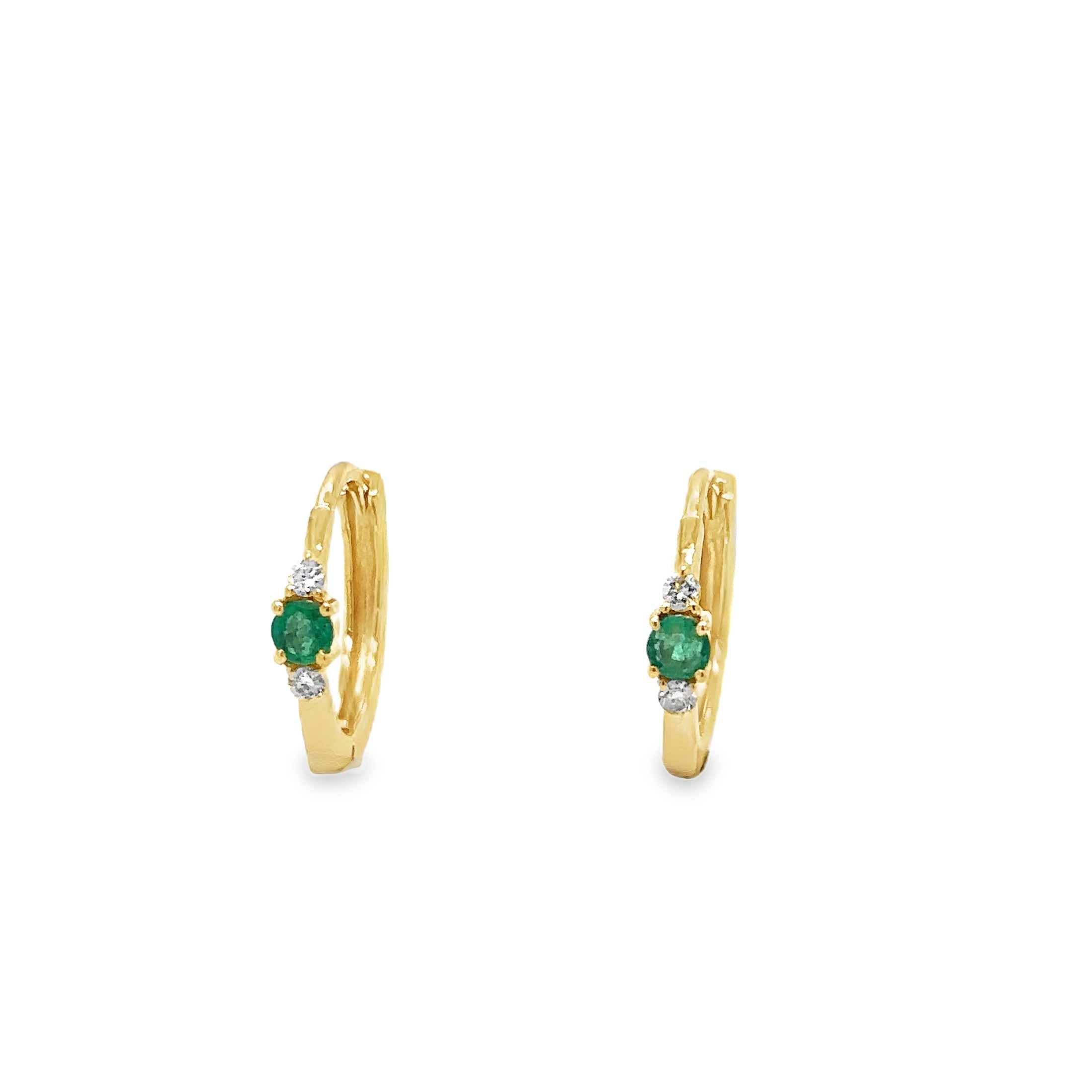 14Kt Yellow Gold Huggies with Emeralds and Diamonds, 0.18 CT