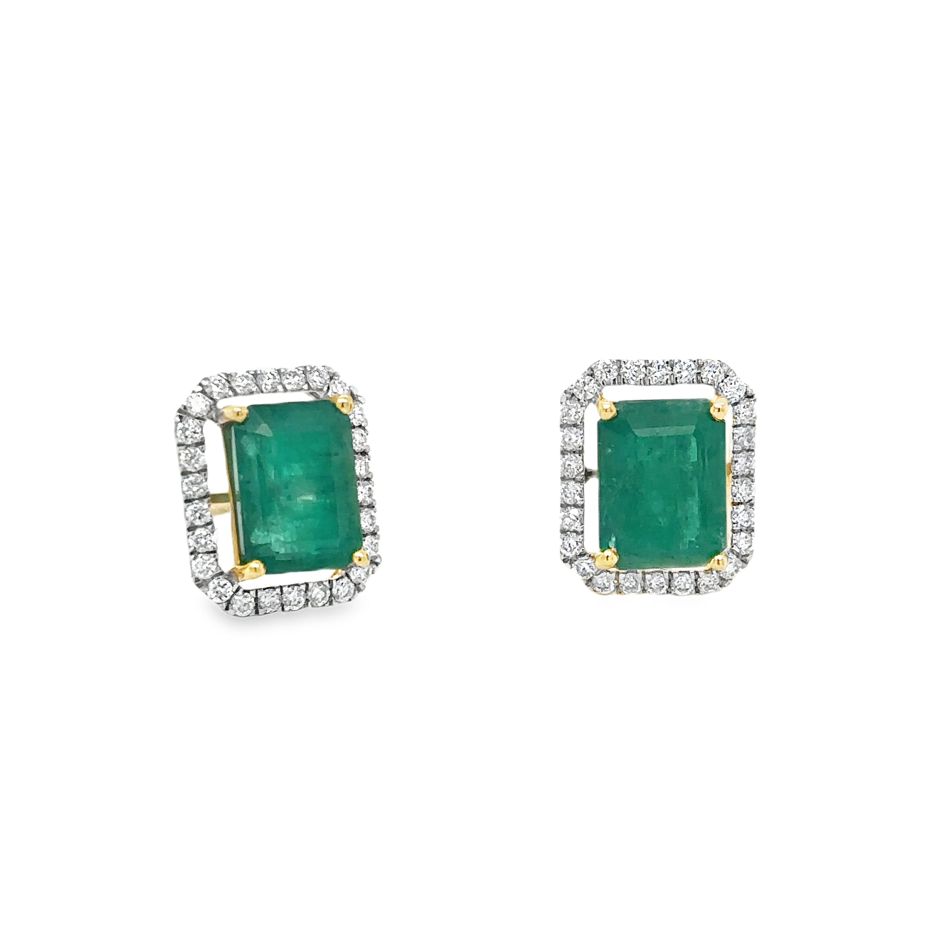 Pendiente De Oro Amarillo De 14 Quilates Con Esmeraldas Y Diamantes 3.96 Ct.