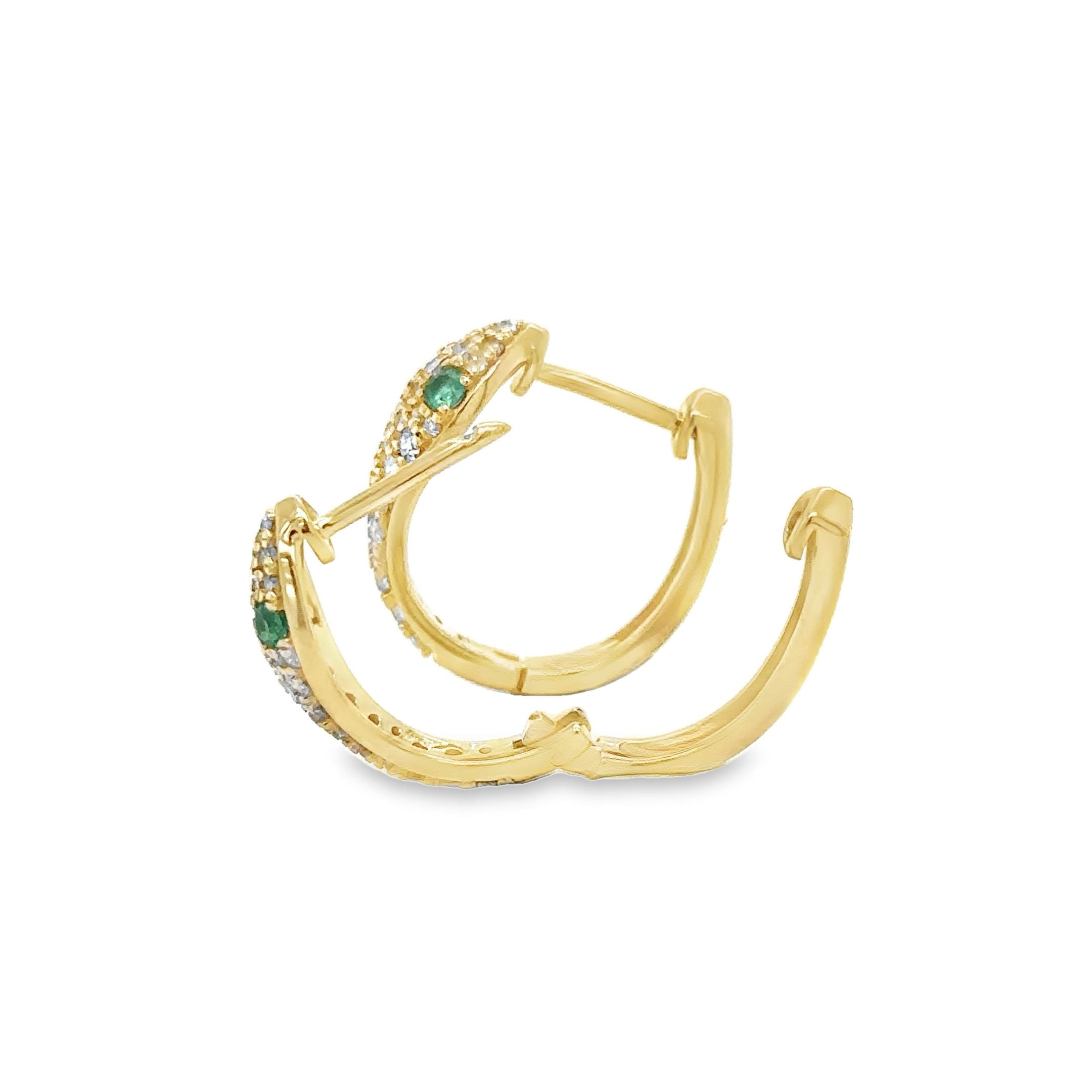 14Kt Yellow Gold Snake Huggies with Emeralds and Diamonds, 0.58 CT