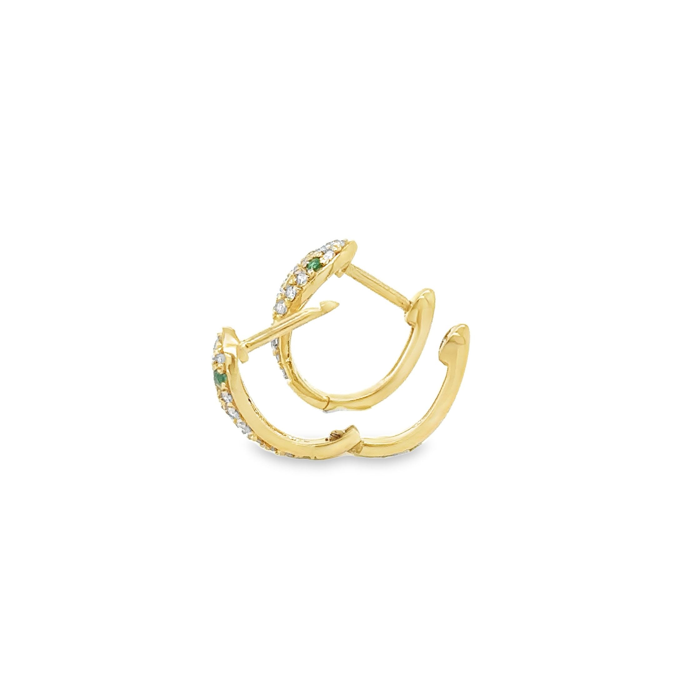 Abrazaderas De Serpiente De Esmeralda Y Diamantes En Oro Amarillo De 14K 0.26 Ct.