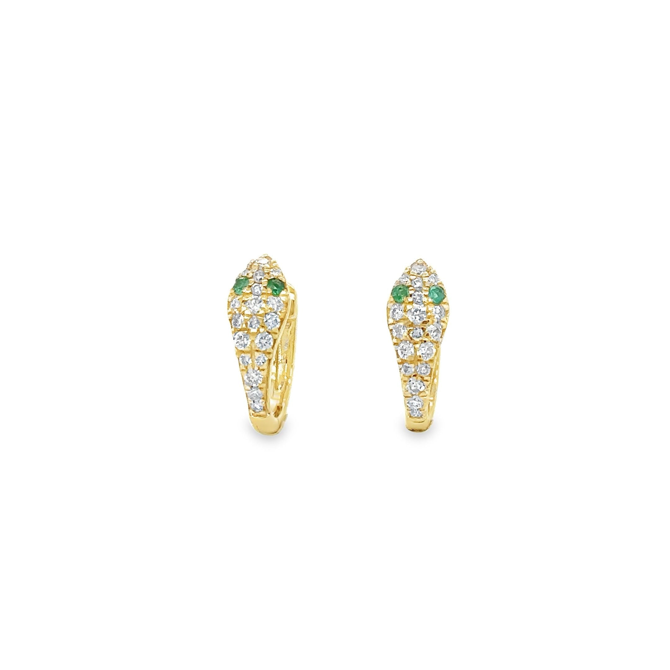 Abrazaderas De Serpiente De Esmeralda Y Diamantes En Oro Amarillo De 14K 0.26 Ct.