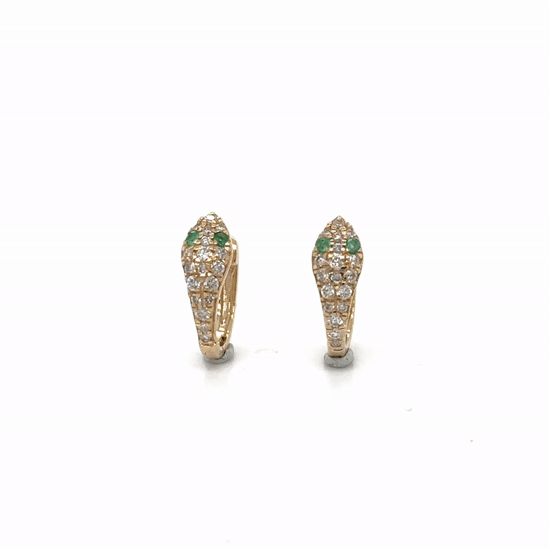 Abrazaderas De Serpiente De Esmeralda Y Diamantes En Oro Amarillo De 14K 0.26 Ct.