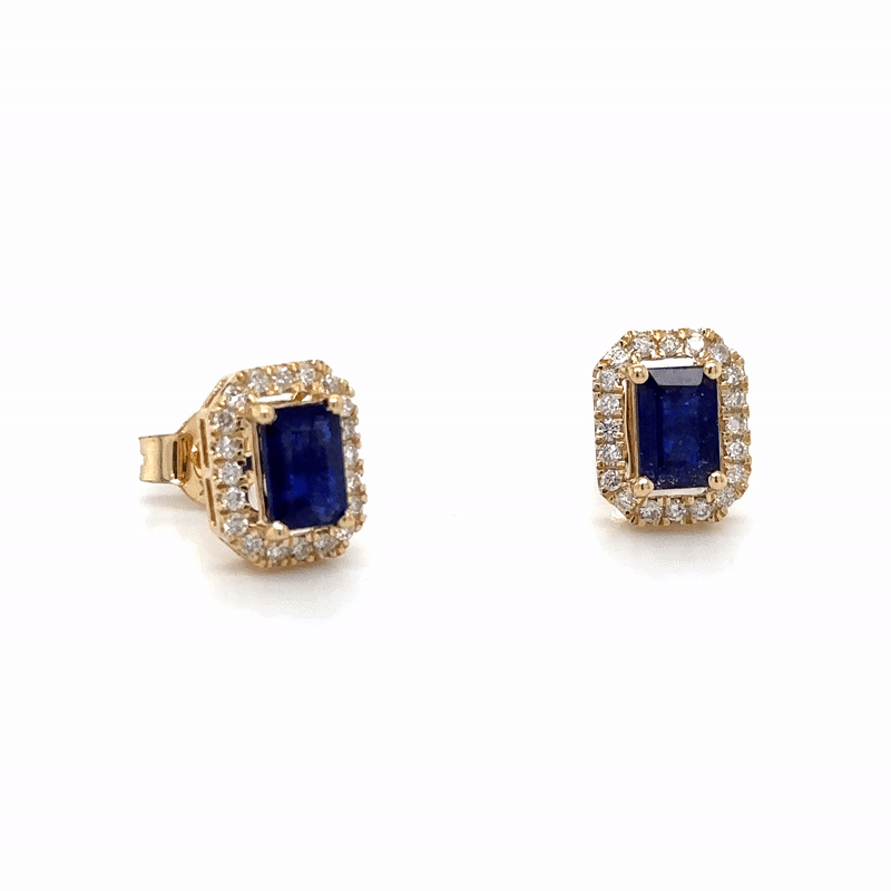 Pendiente De Zafiro Y Diamantes En Oro Amarillo De 14 Kt 2.17 Ct.